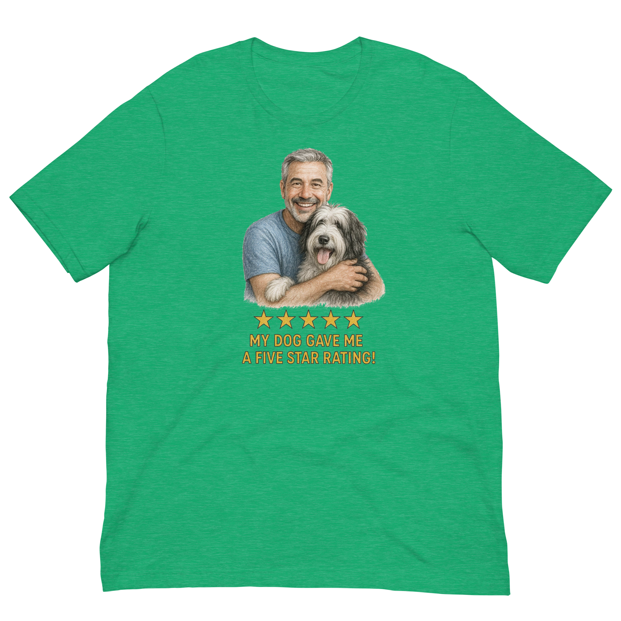 Salt & Pepper Man with Sheepdog graphic tee.