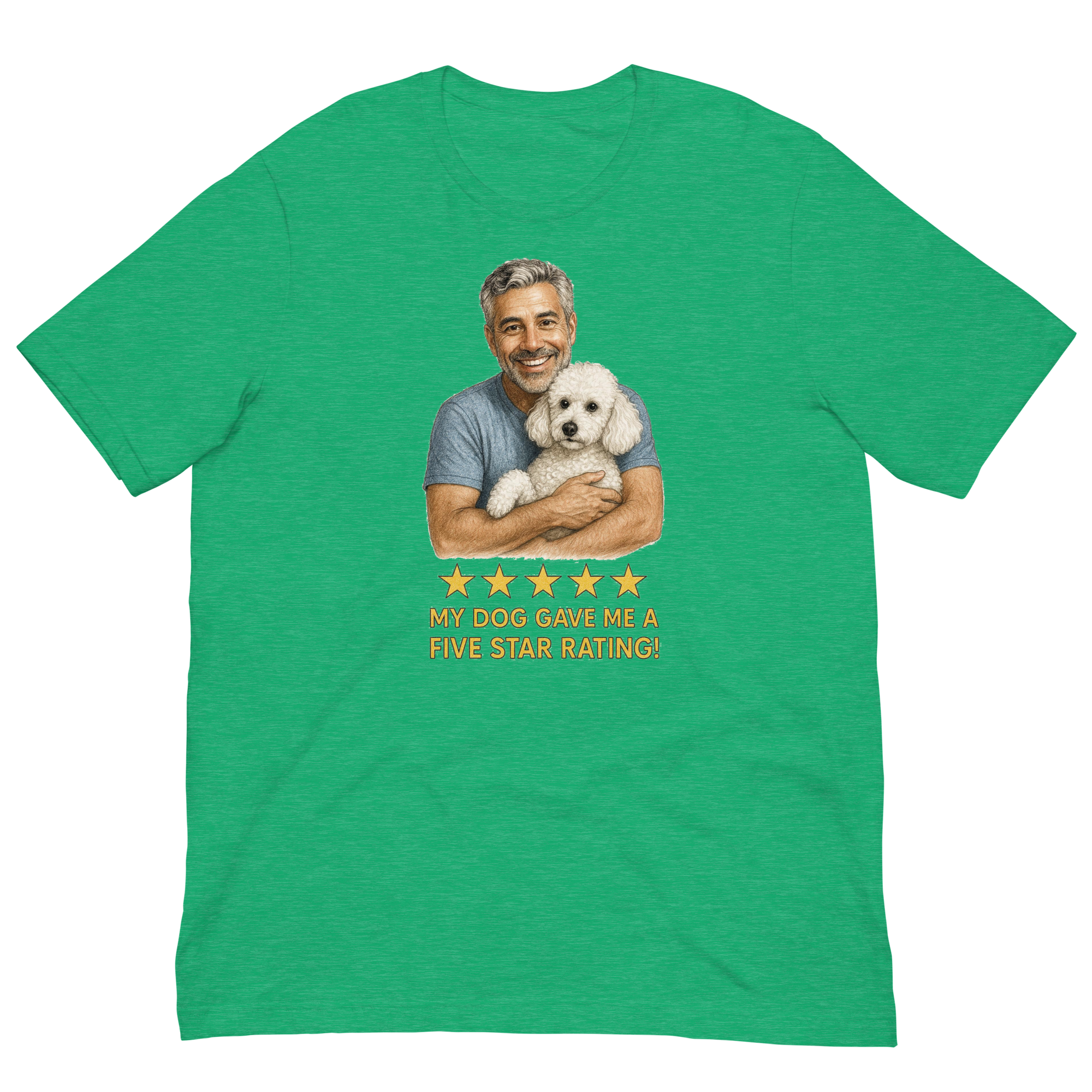 Salt & Pepper Man with White Poodle graphic tee.