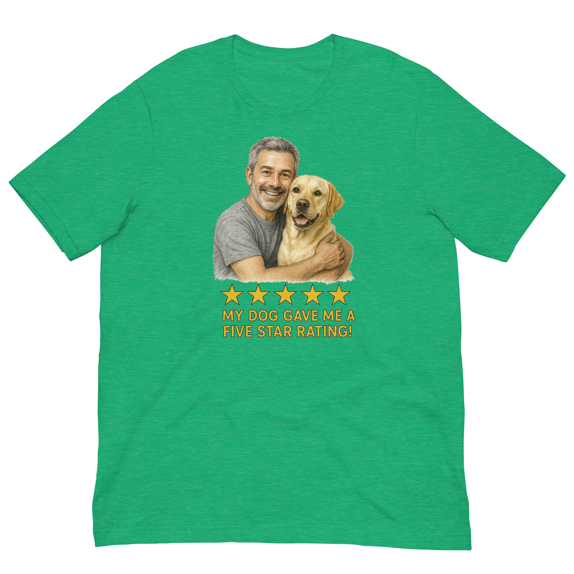 Salt & Pepper Man with Yellow Labrador graphic tee.