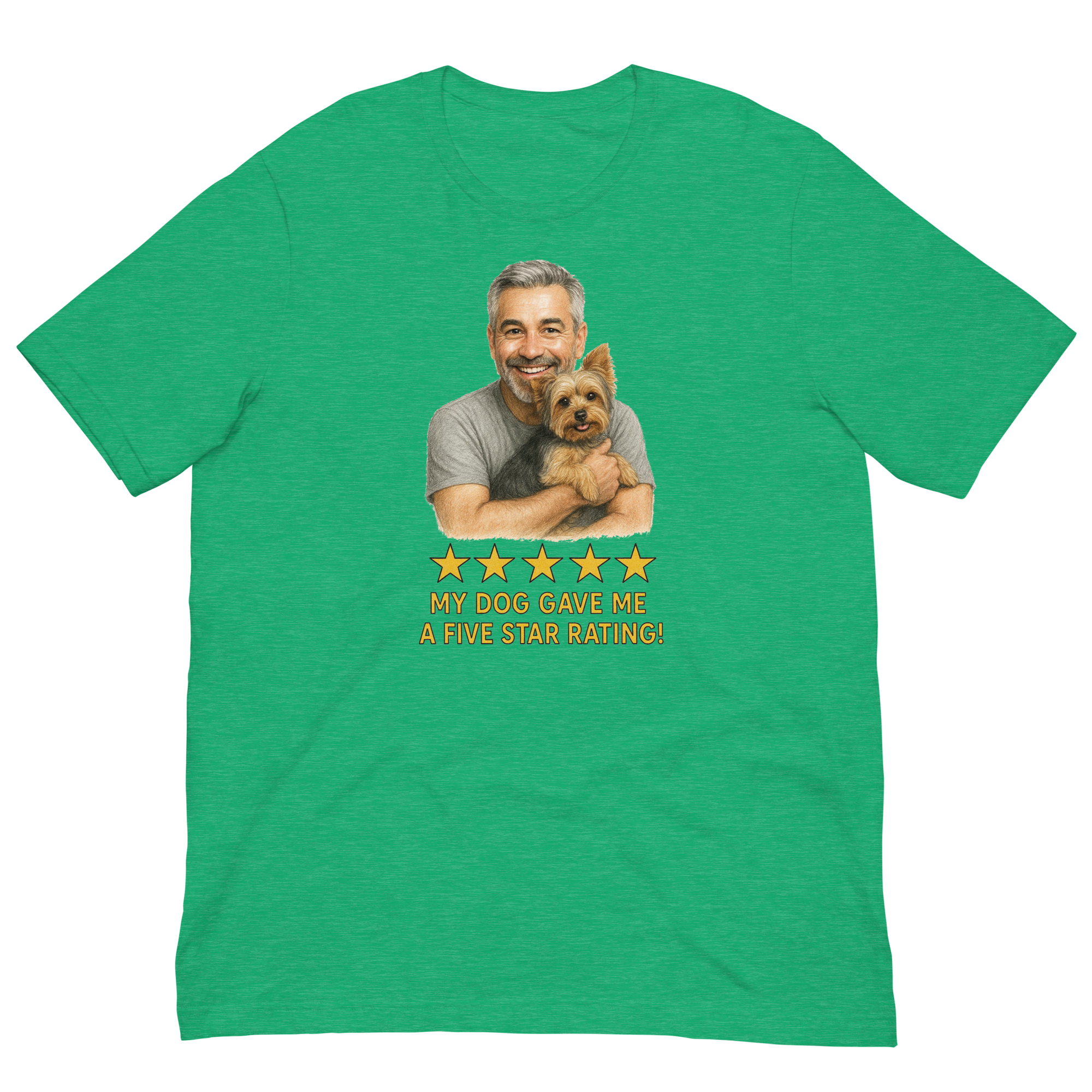 Salt & Pepper Man with Yorkie graphic tee.