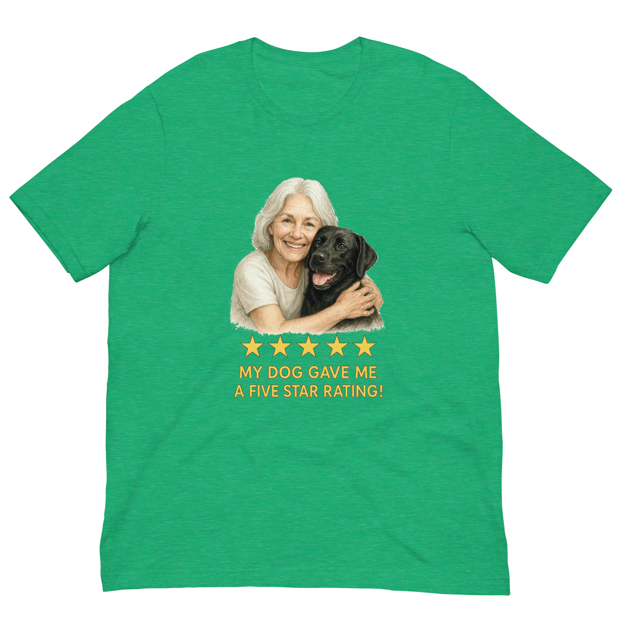 White Hair Woman with Black Labrador graphic tee.