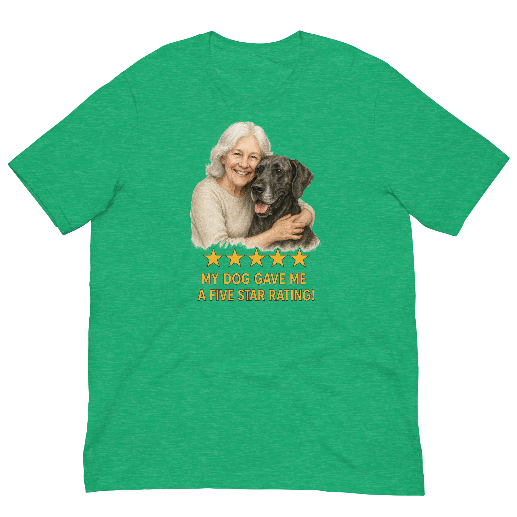 White Hair Woman with Great Dane graphic tee.
