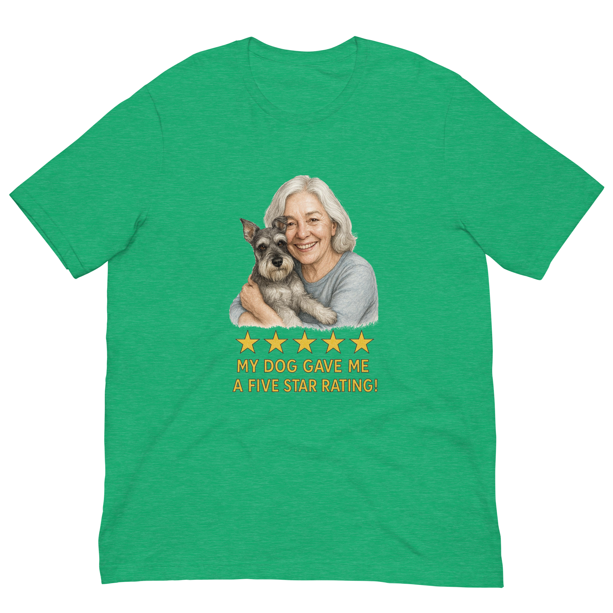 White Hair Woman with Schnauzer graphic tee.