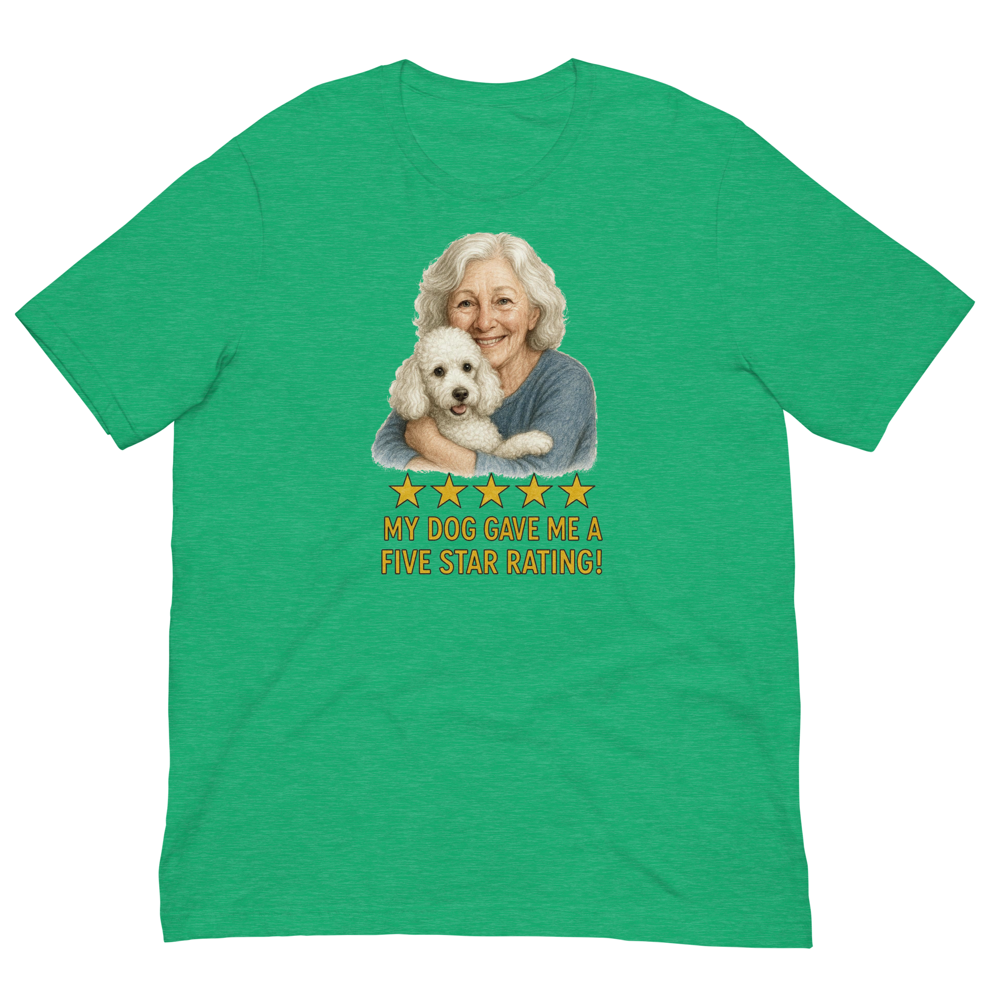 White Hair Woman with White Poodle graphic tee.