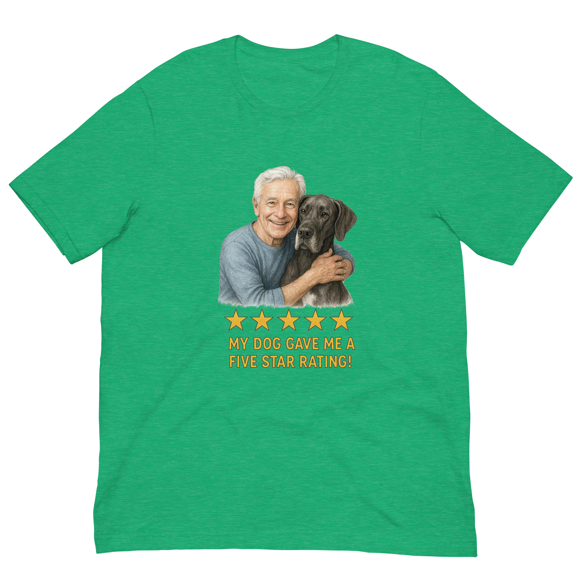 White Hair Man with Great Dane graphic tee.