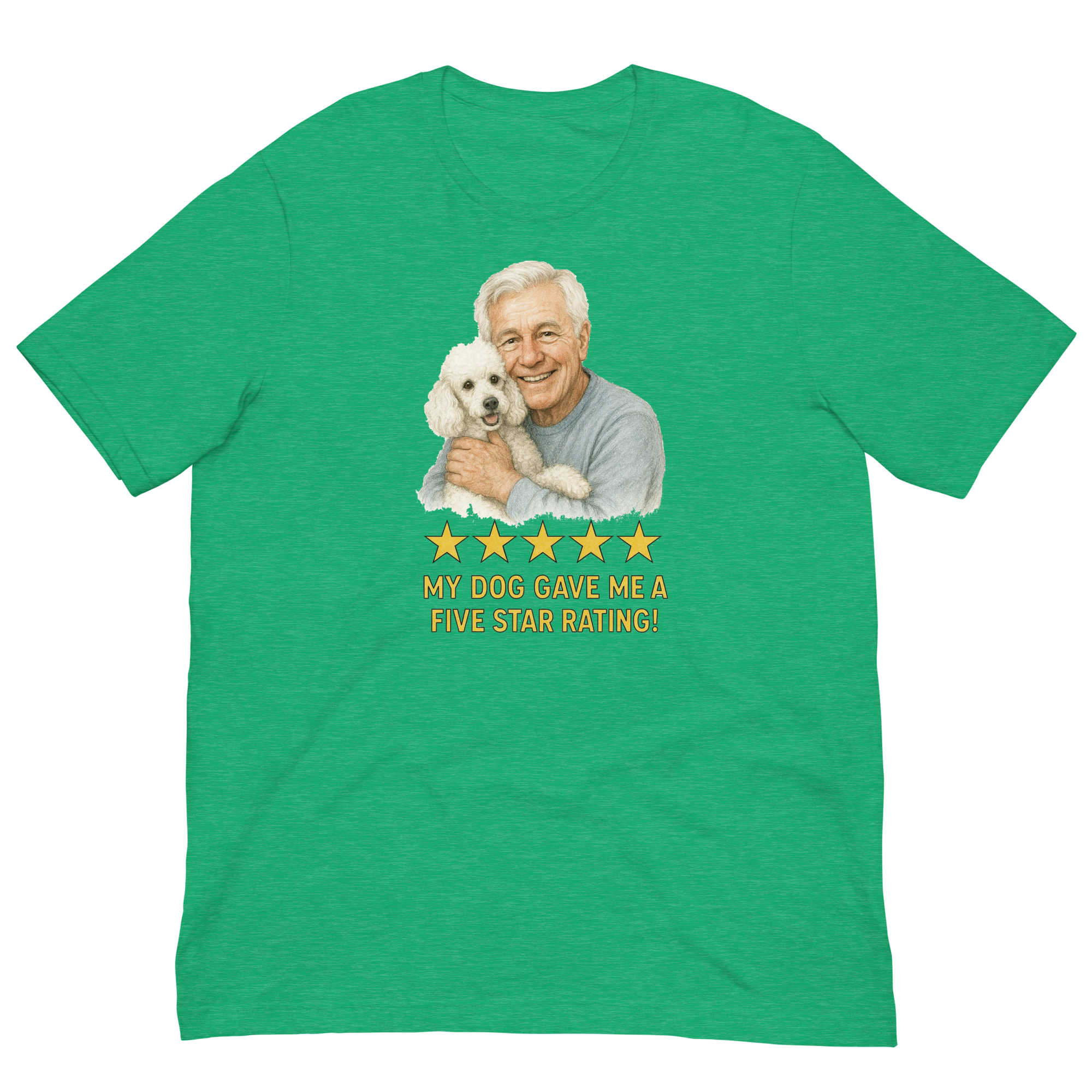 White Hair Man with White Poodle graphic tee.
