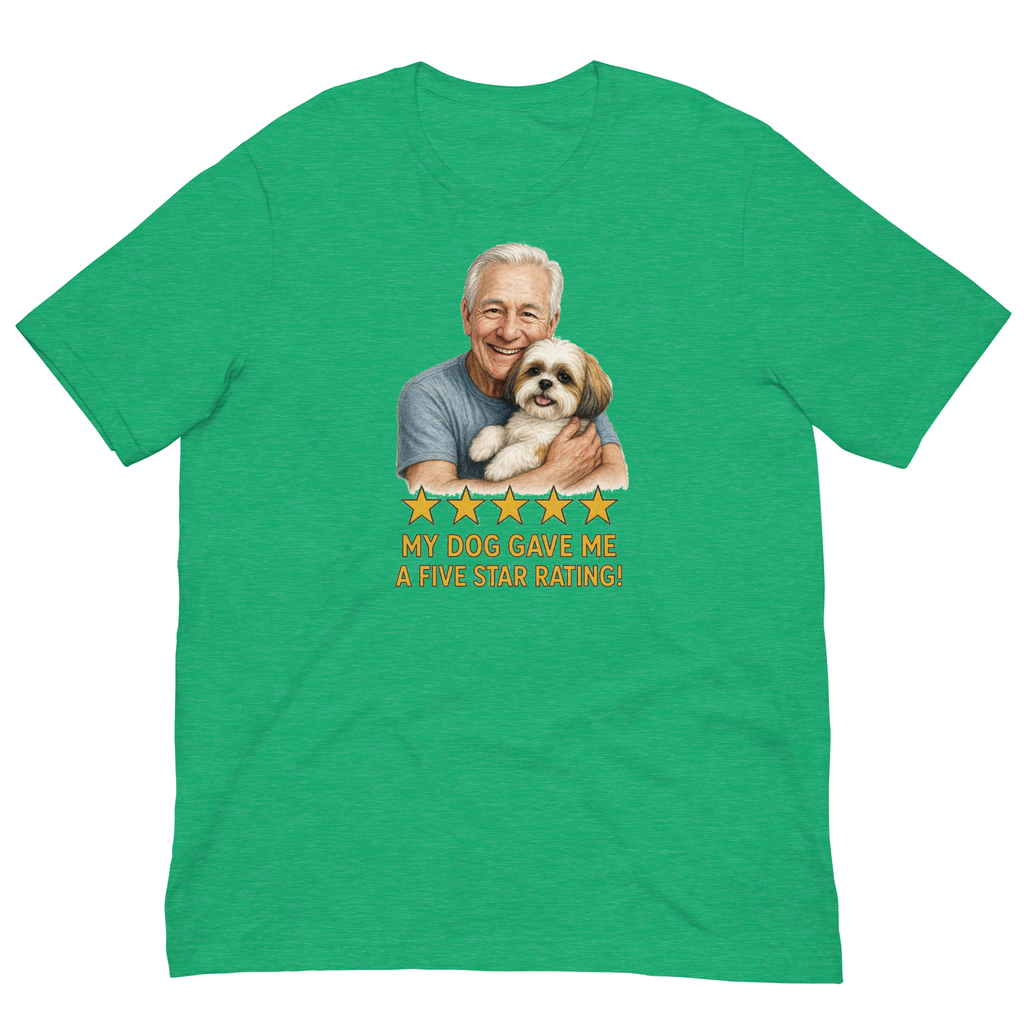 White Hair Man with Shih Tzu graphic tee.