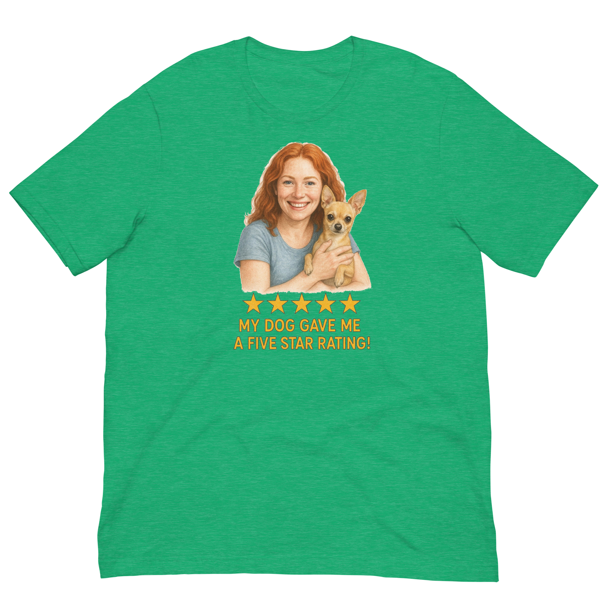 Red Hair Woman with Chihuahua graphic tee.