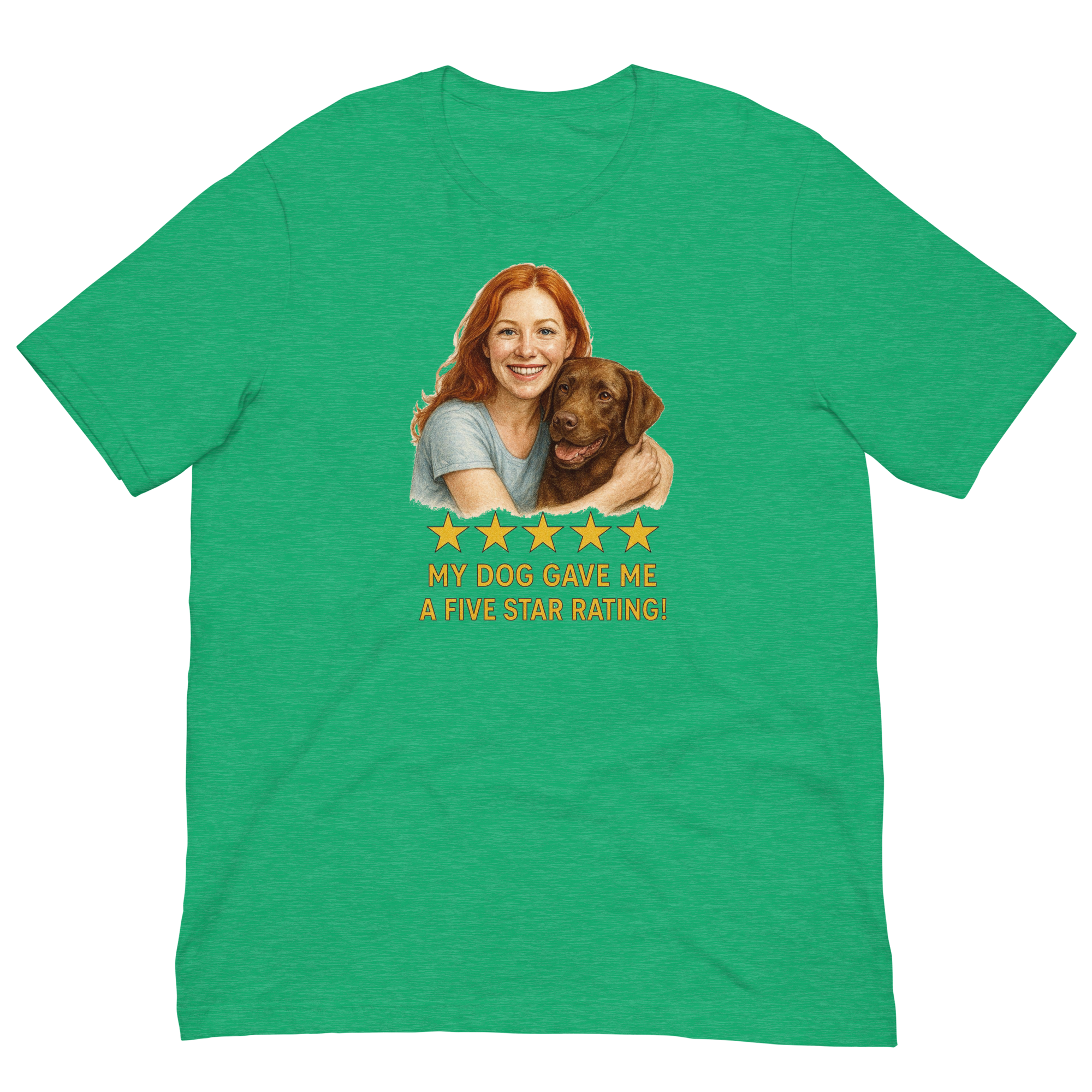 Red Hair Woman with Cocker Spaniel graphic tee.