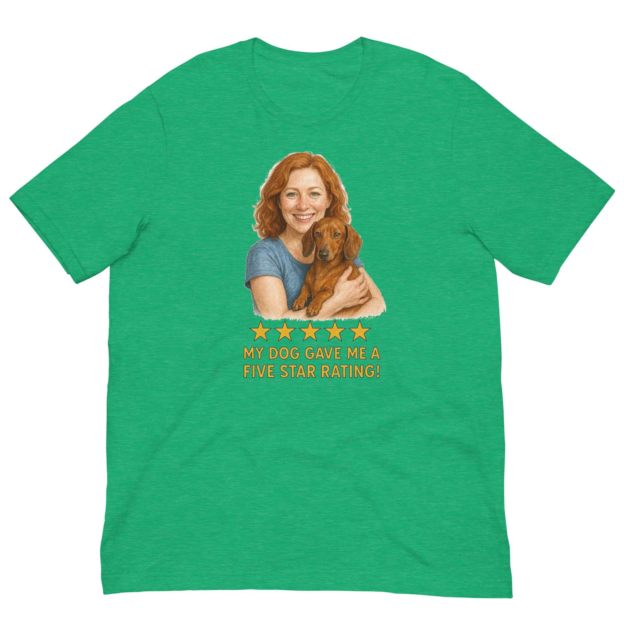 Red Hair Woman with Dachshund graphic tee.