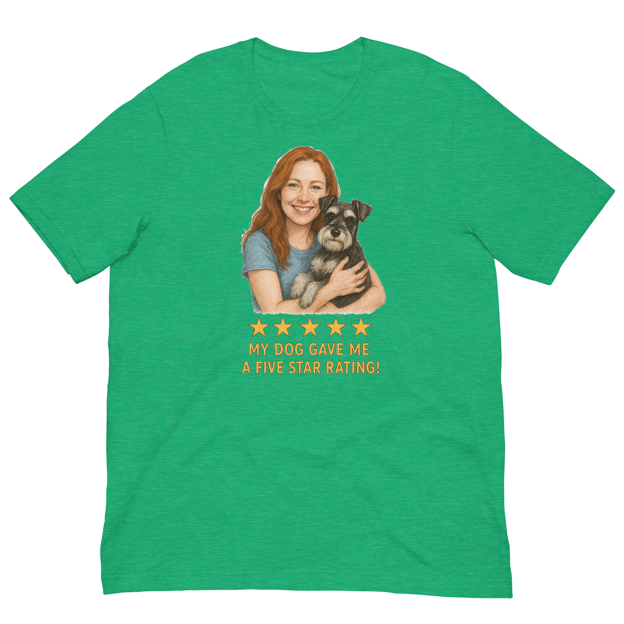 Red Hair Woman with Schnauzer graphic tee.