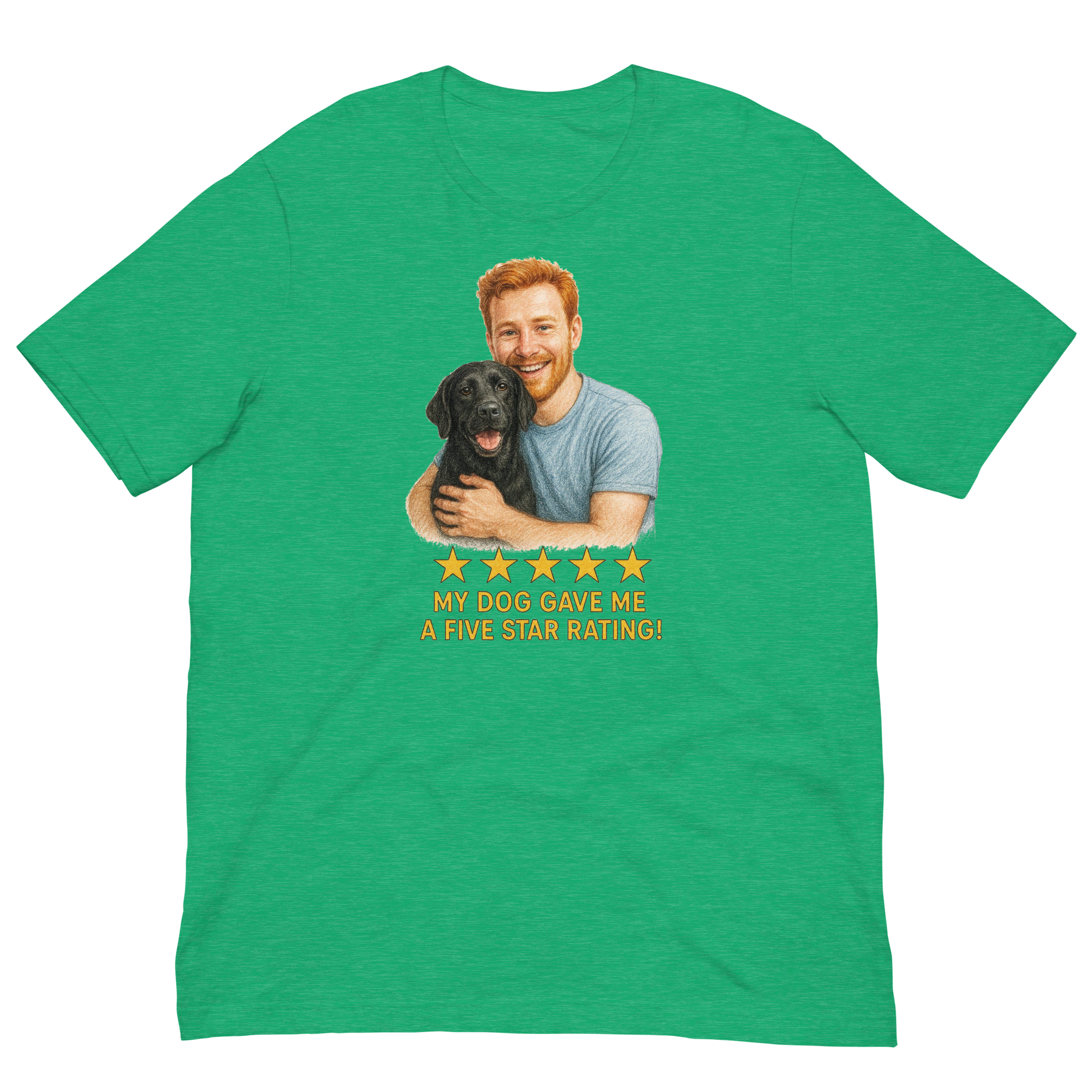 Red Hair Man with Black Labrador graphic tee.