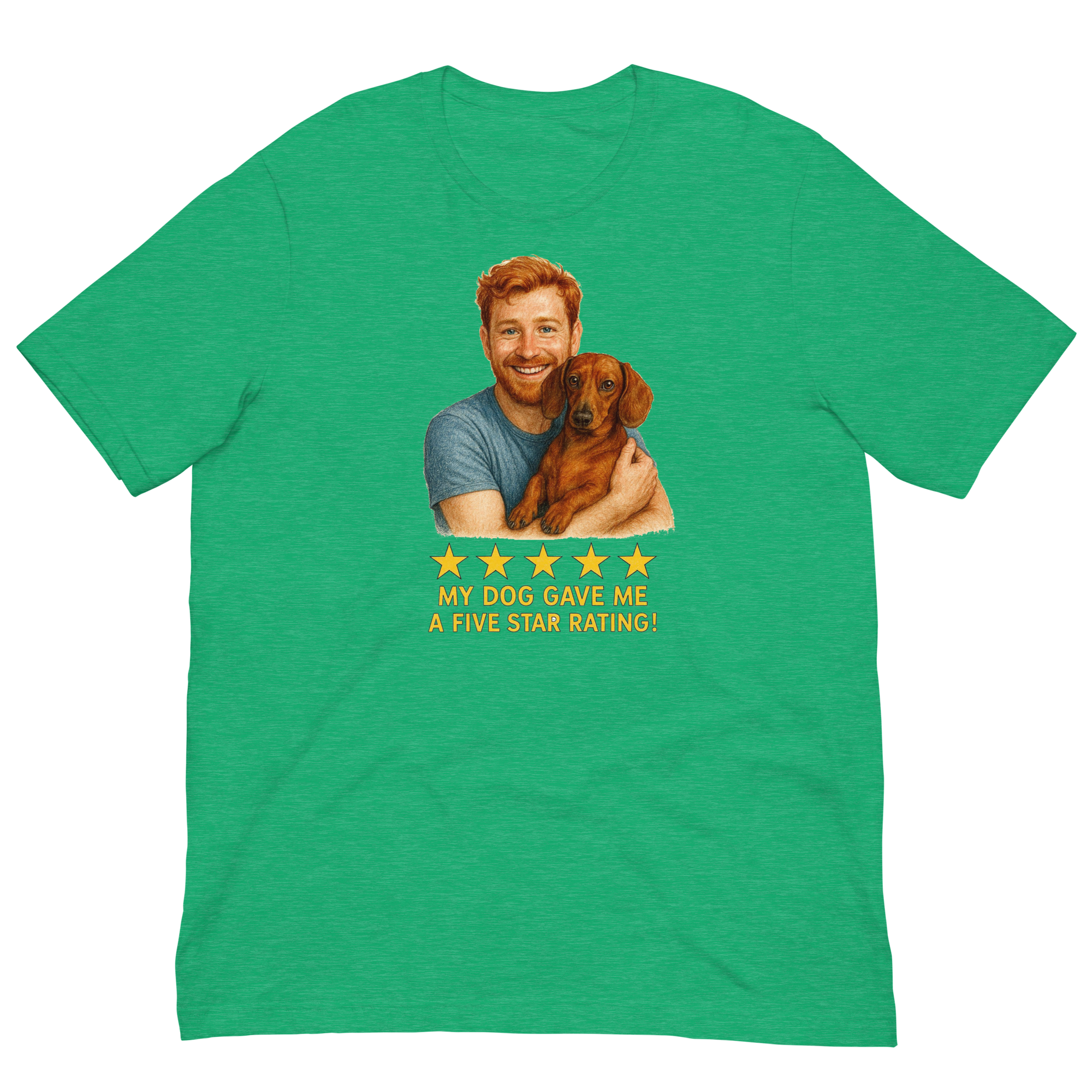 Red Hair Man with Dachshund graphic tee.