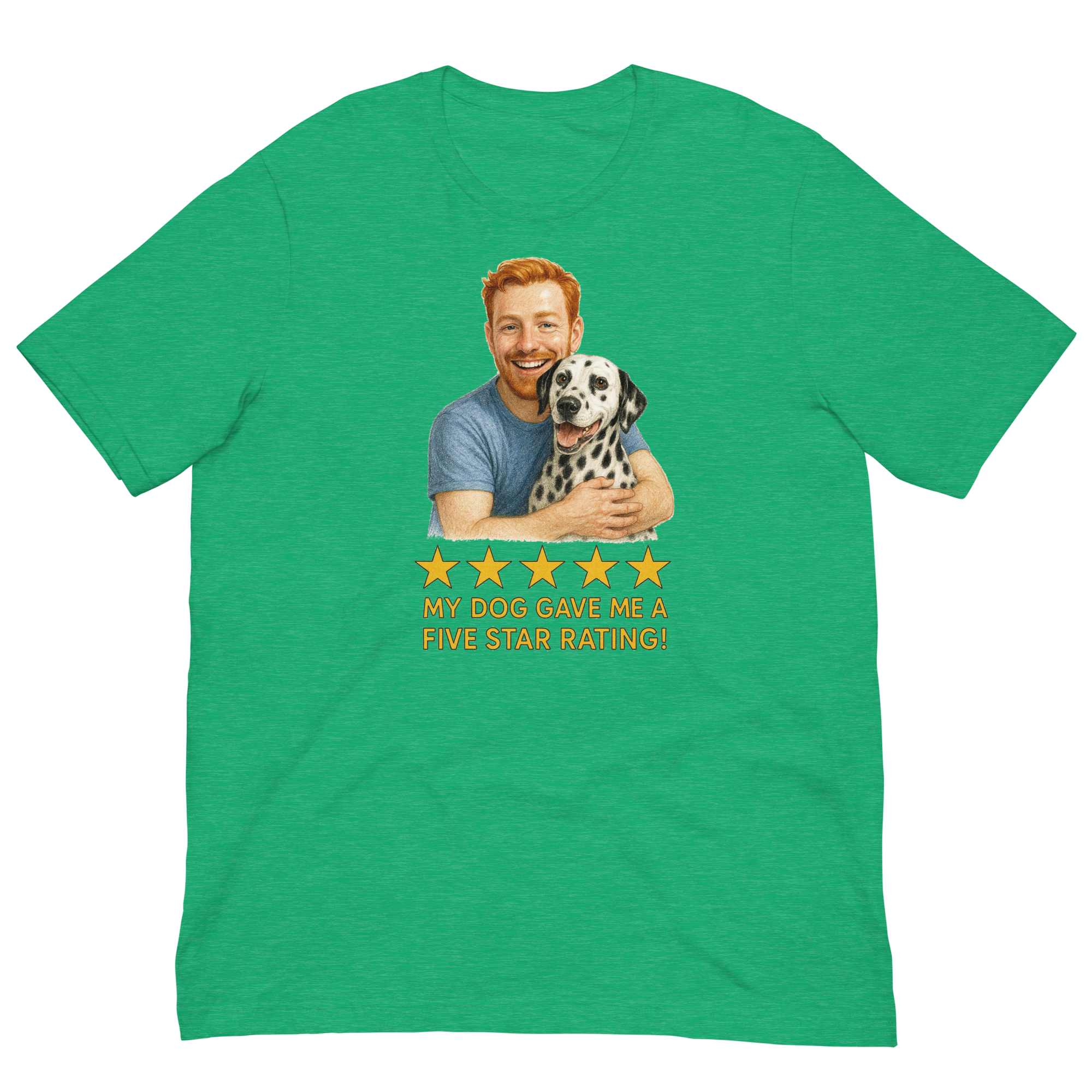 Red Hair Man with Dalmatian graphic tee.