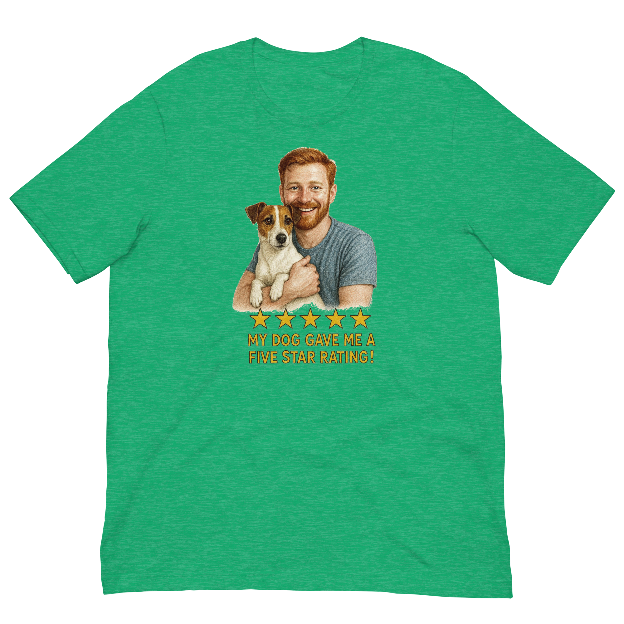 Red Hair Man with Jack Russell Terrier graphic tee.