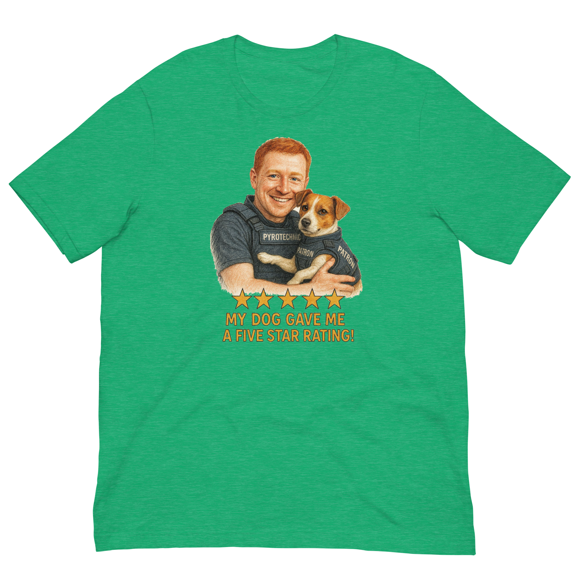 Red Hair Man with Patron graphic tee.