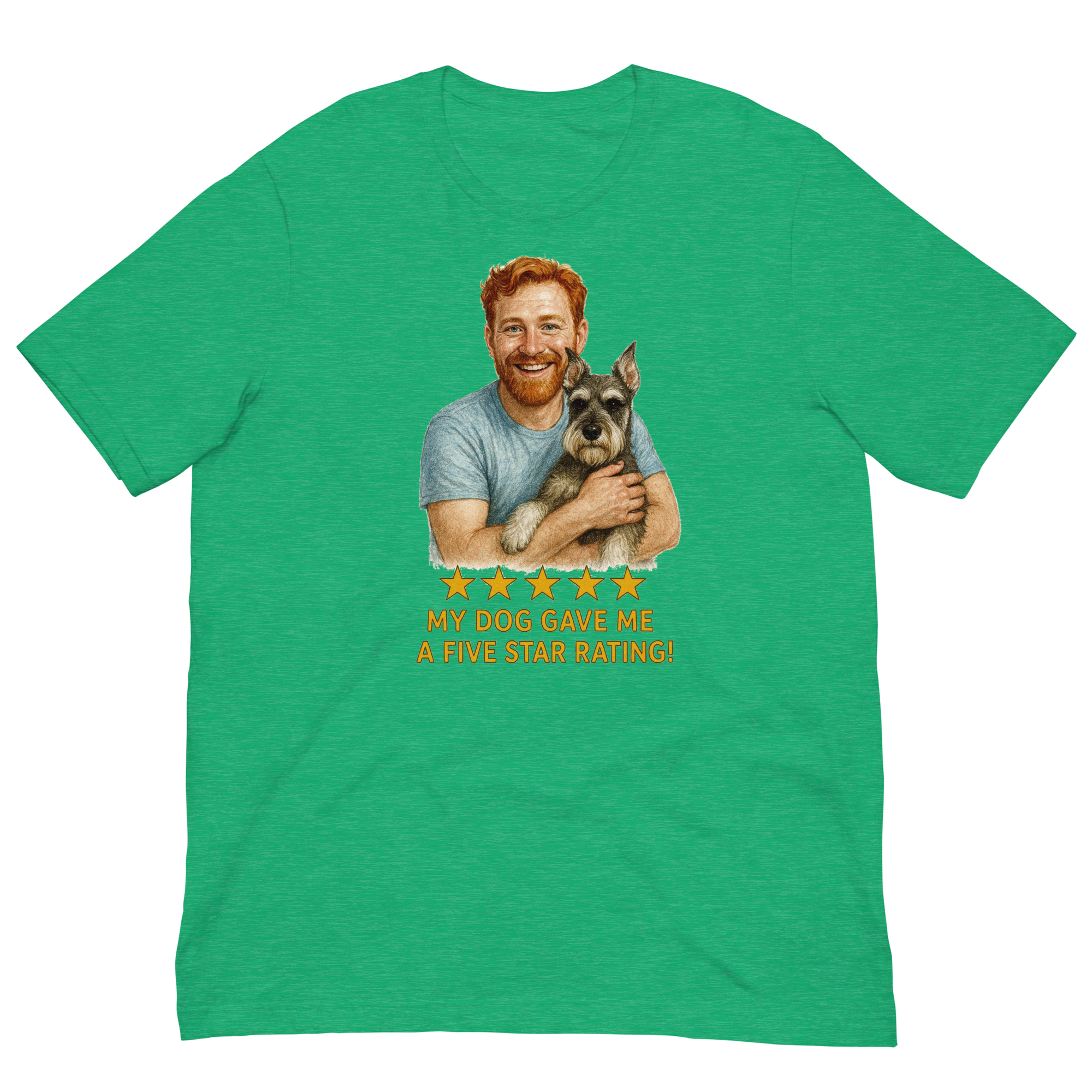 Red Hair Man with Schnauzer graphic tee.