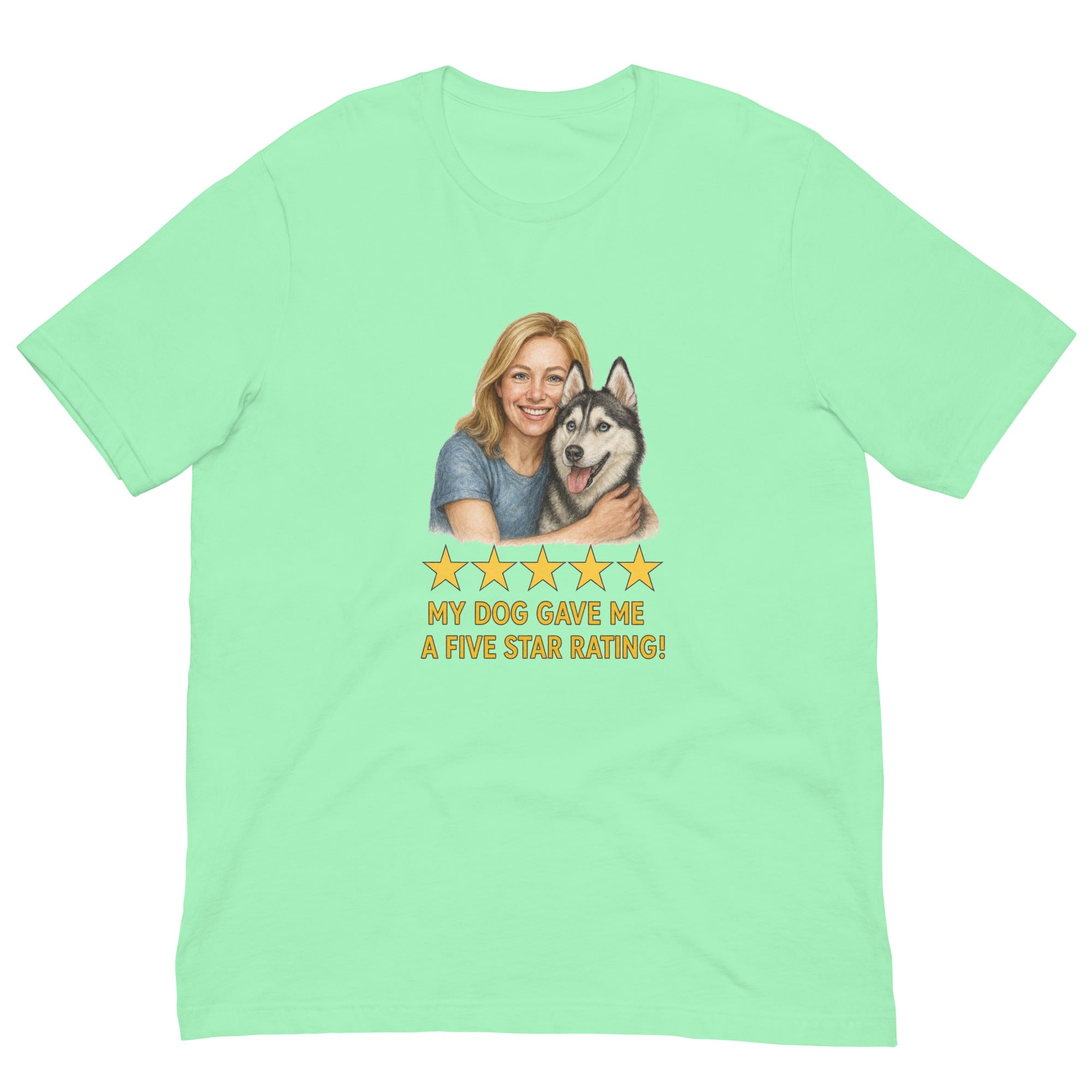 Blonde Woman with Alaskan Husky graphic tee - mint