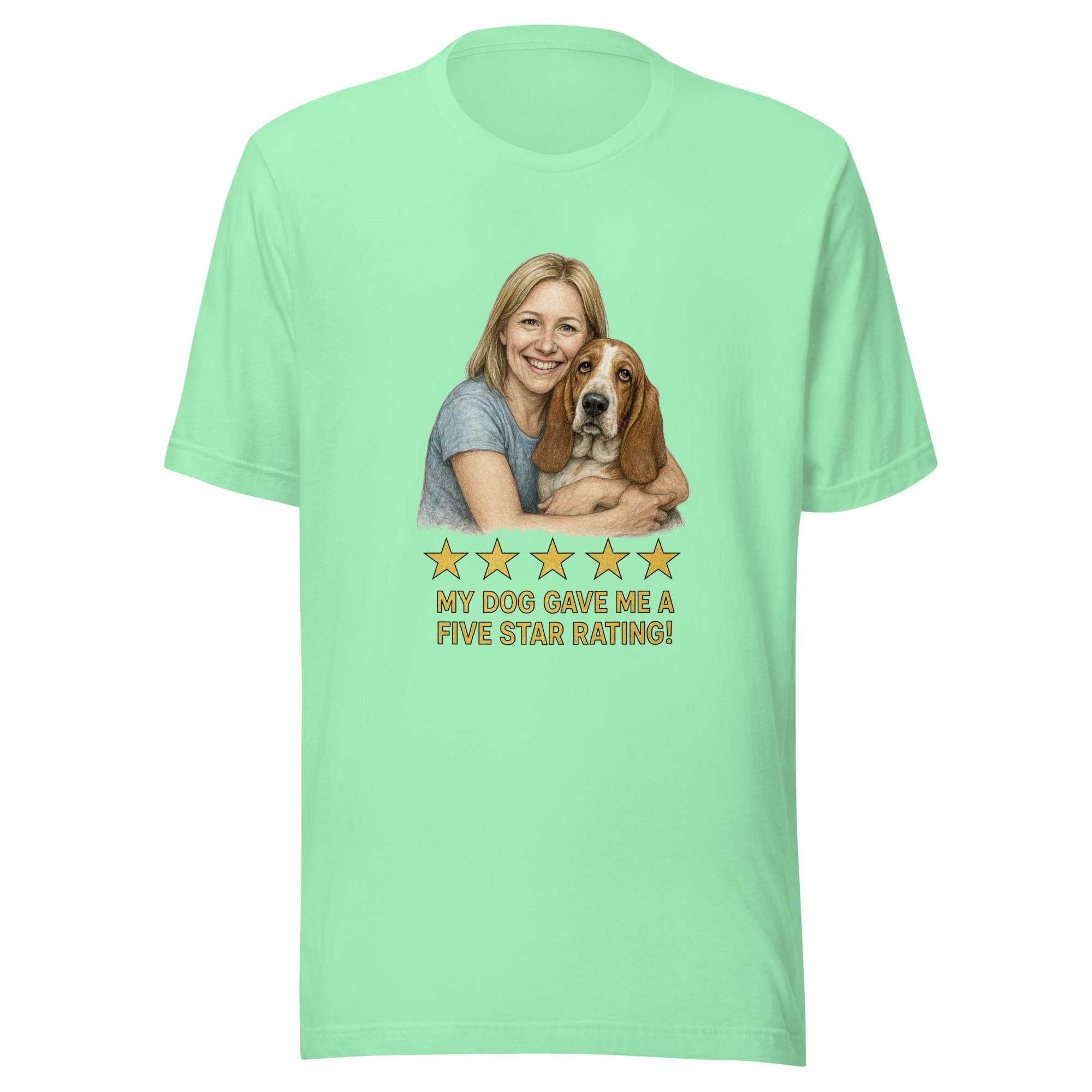 Blonde Woman with Basset Hound graphic tee - mint