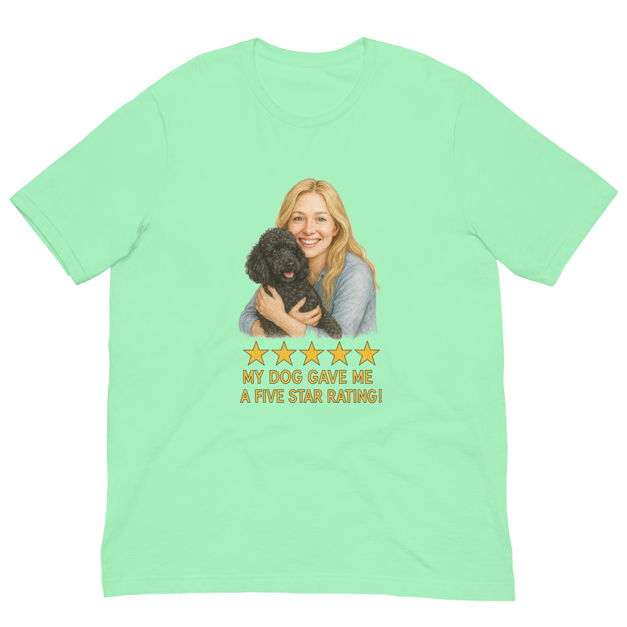 Blonde Woman with Black Poodle graphic tee - mint