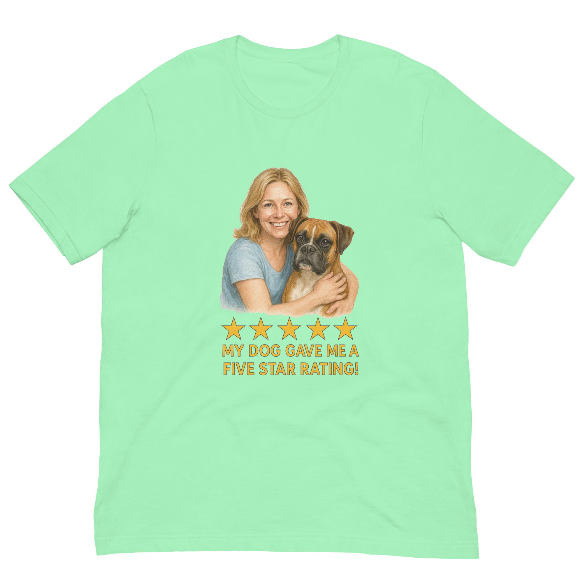 Blonde Woman with Boxer graphic tee - mint