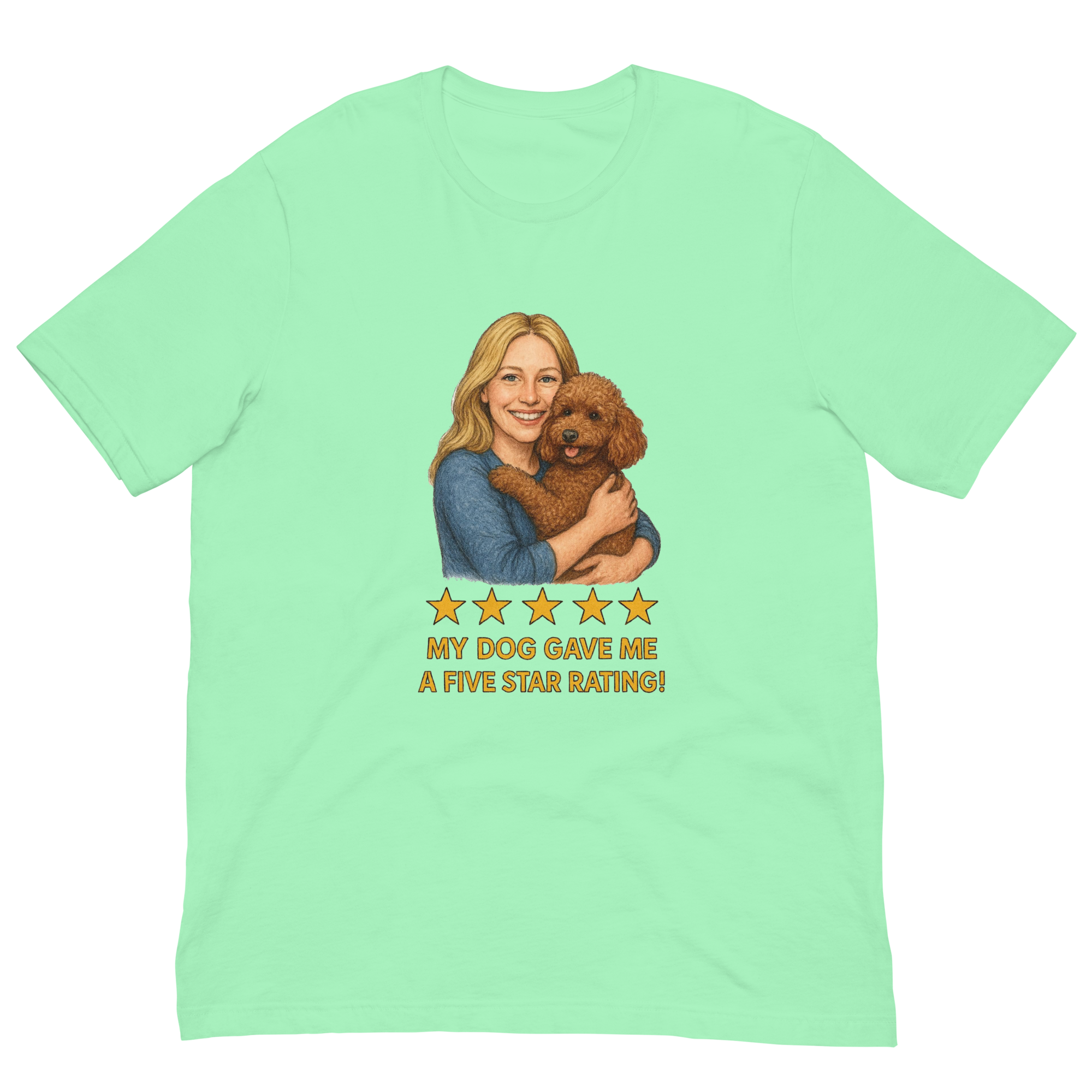 Blonde Woman with Brown Poodle graphic tee - mint