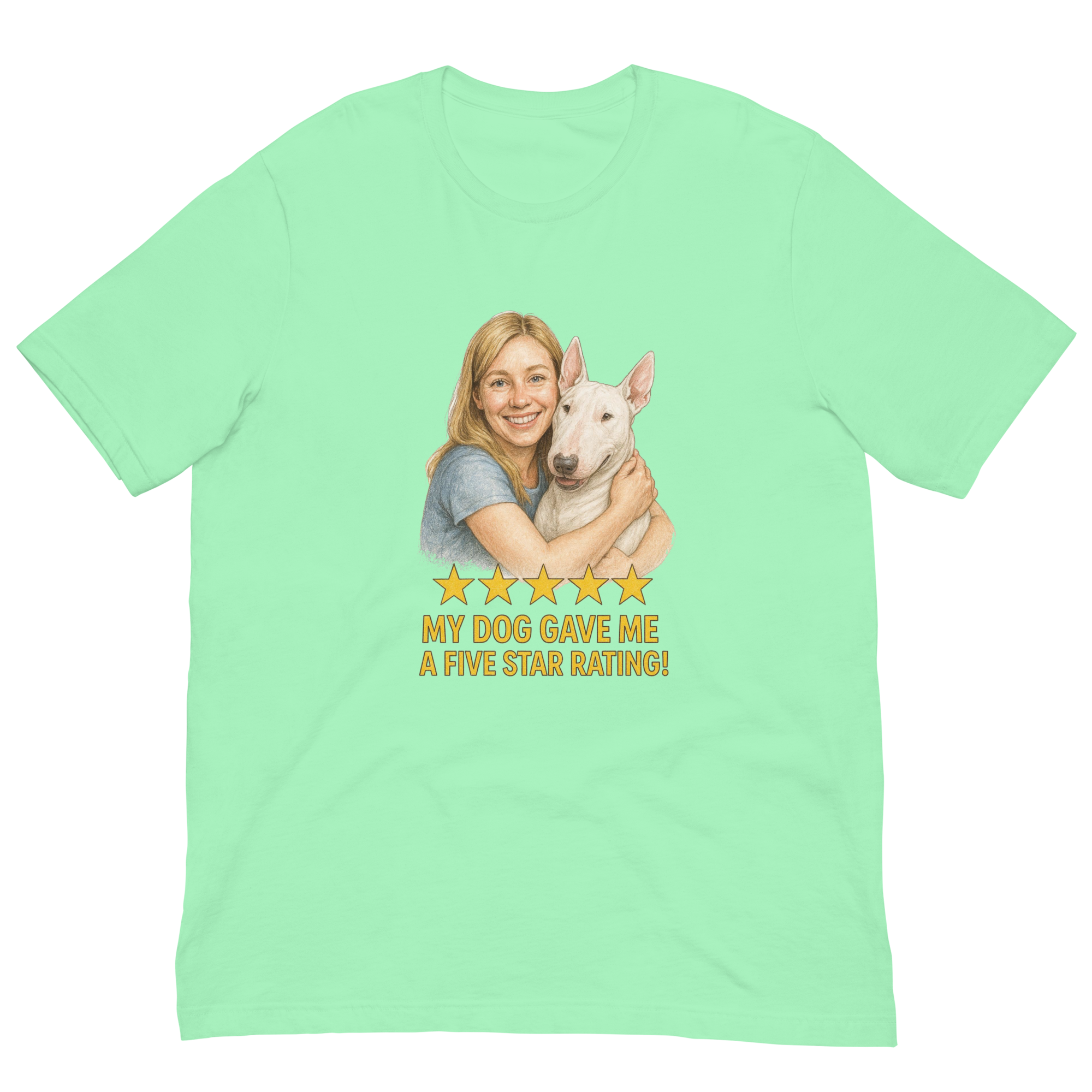 Blonde Woman with Bull Terrier graphic tee - mint