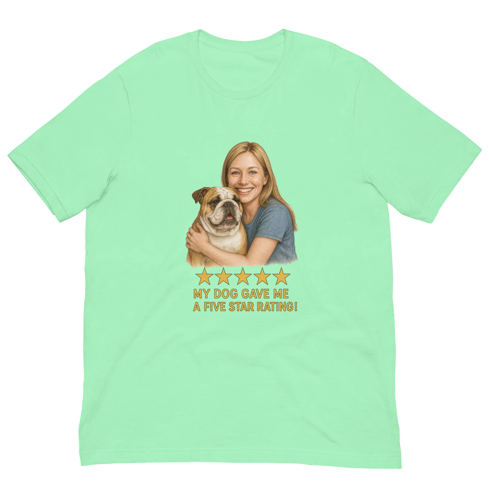 Blonde Woman with Bulldog graphic tee - mint