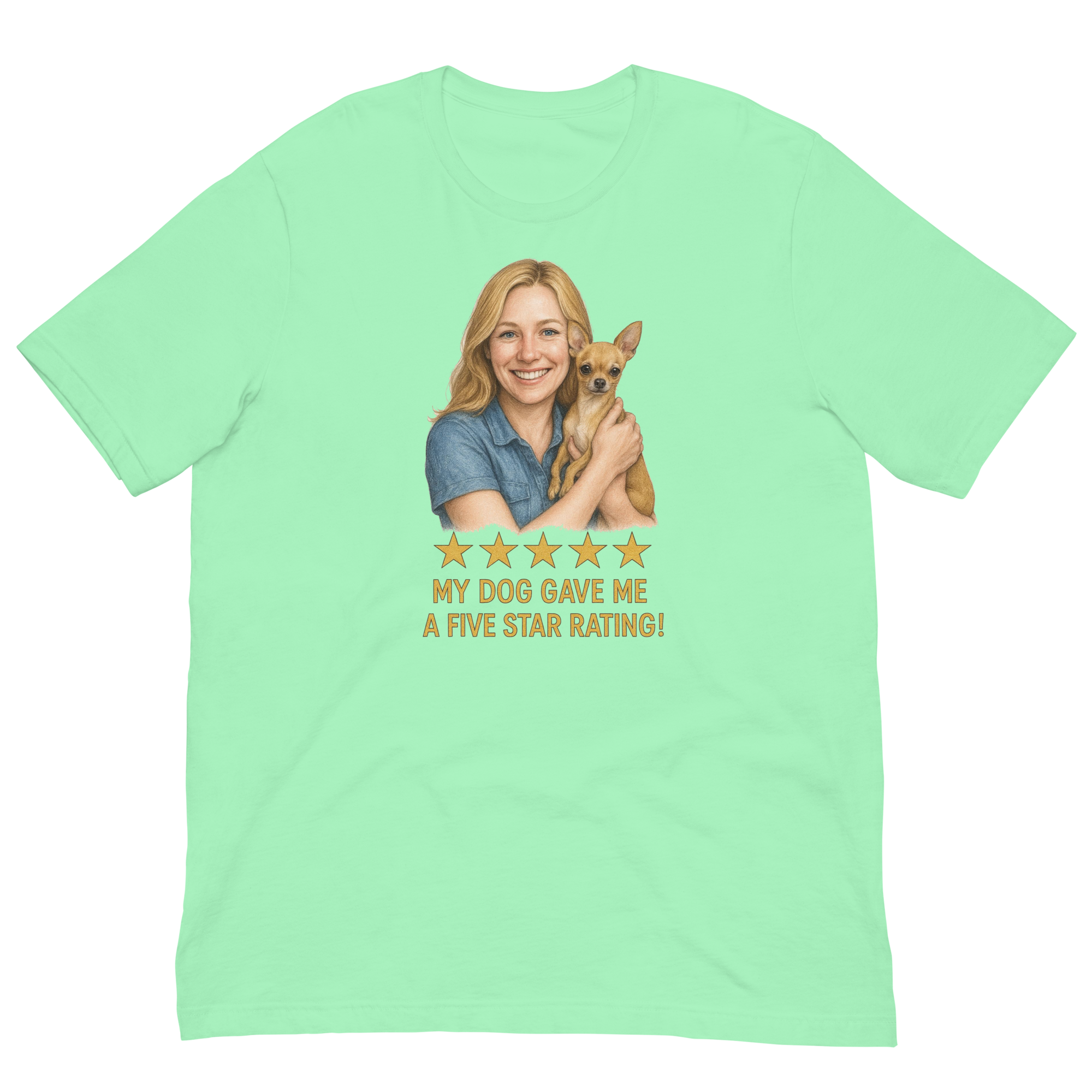 Blonde Woman with Chihuahua graphic tee - mint