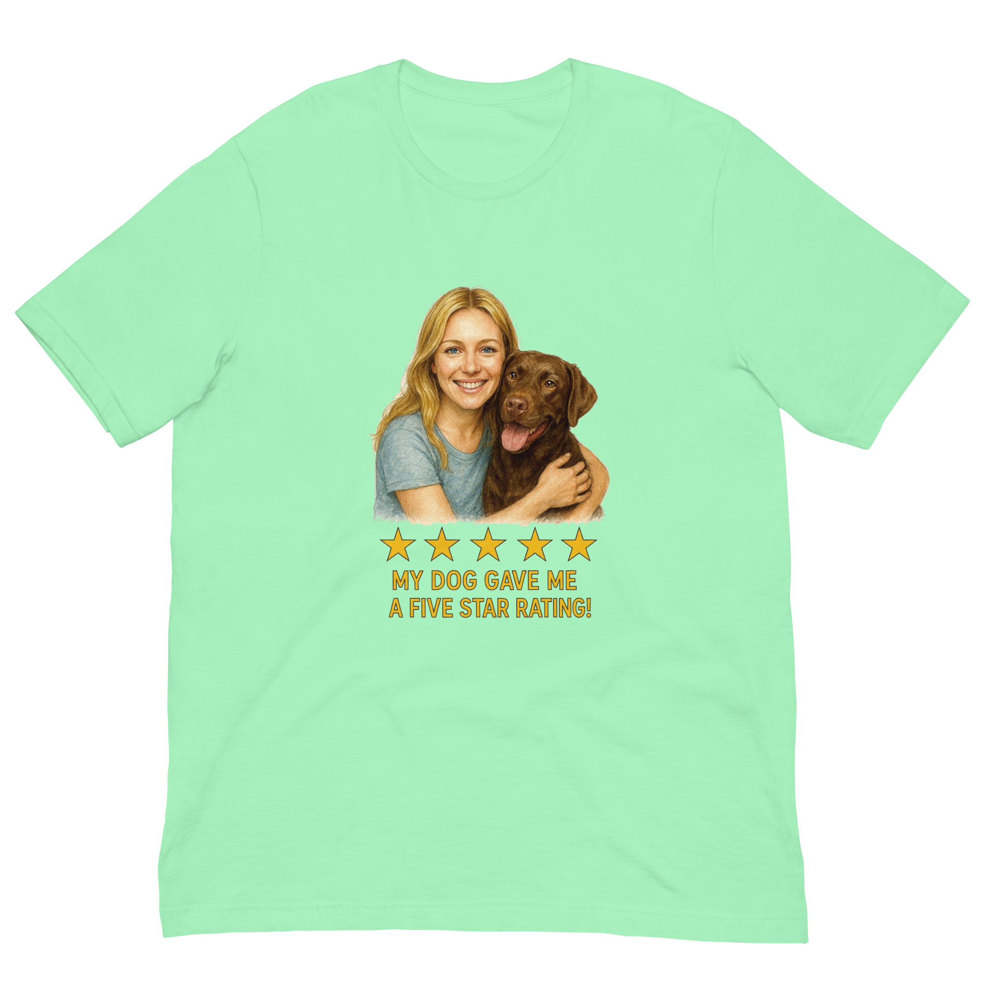 Blonde Woman with Chocolate Labrador graphic tee - mint