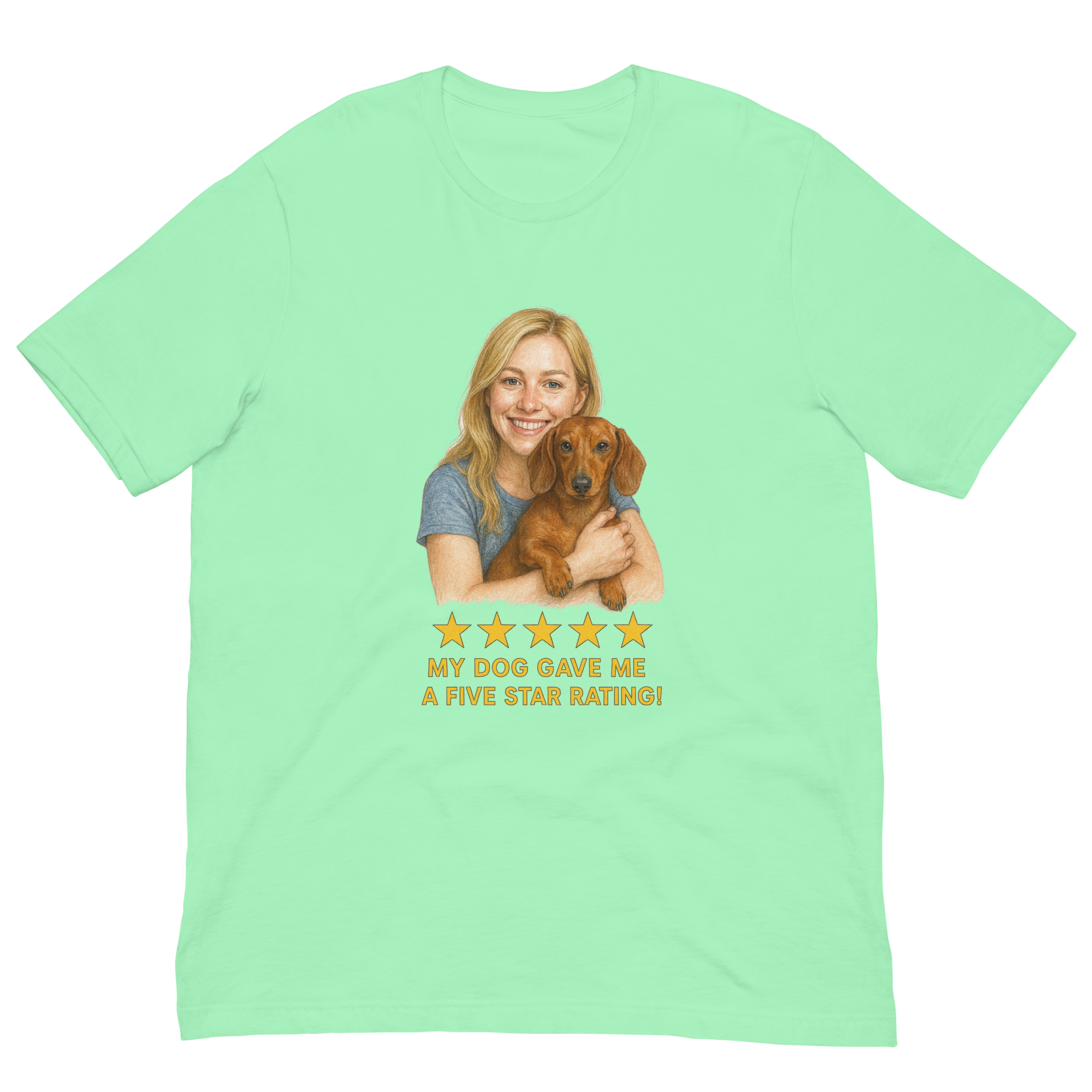Blonde Woman with Dachshund graphic tee - mint