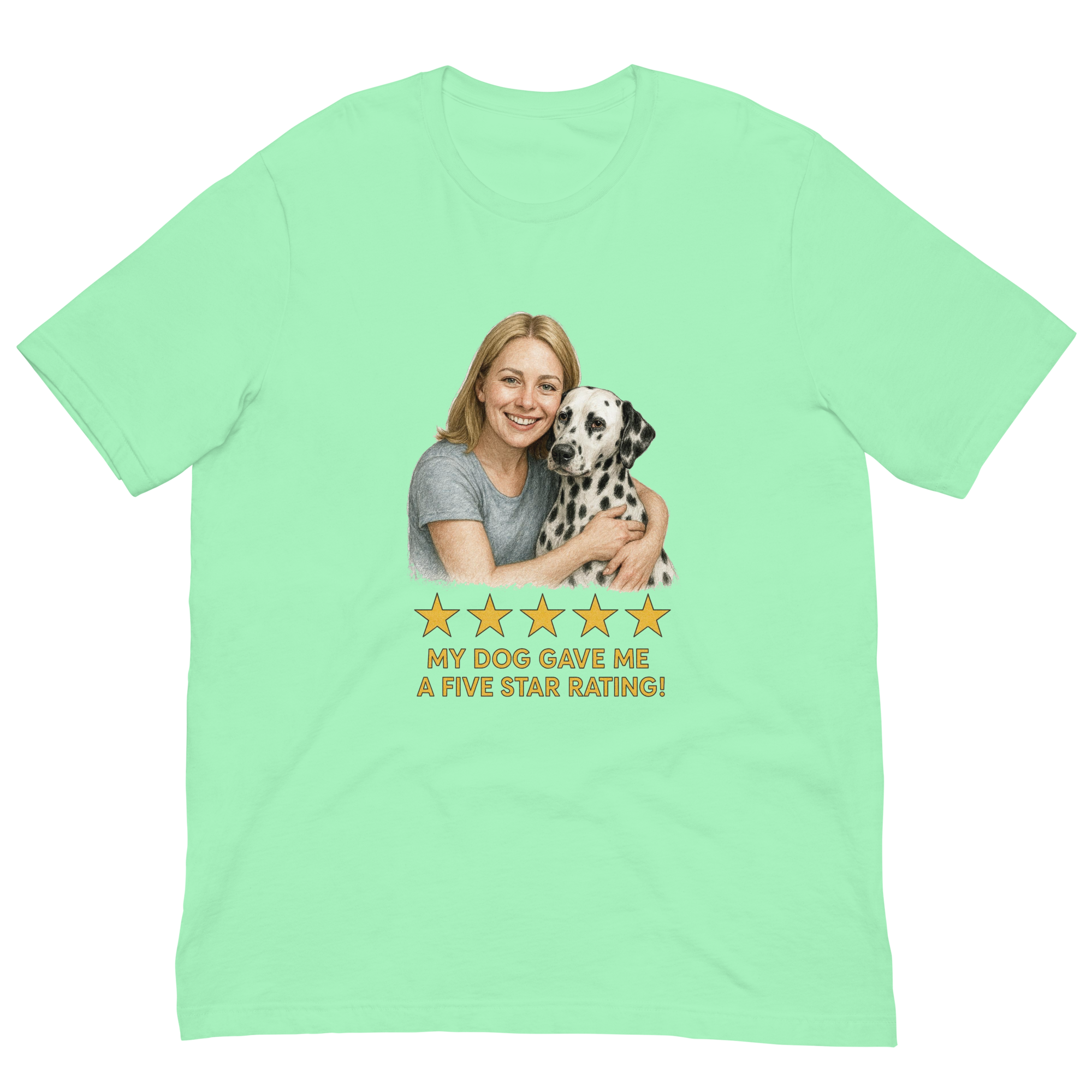 Blonde Woman with Dalmatian graphic tee - mint