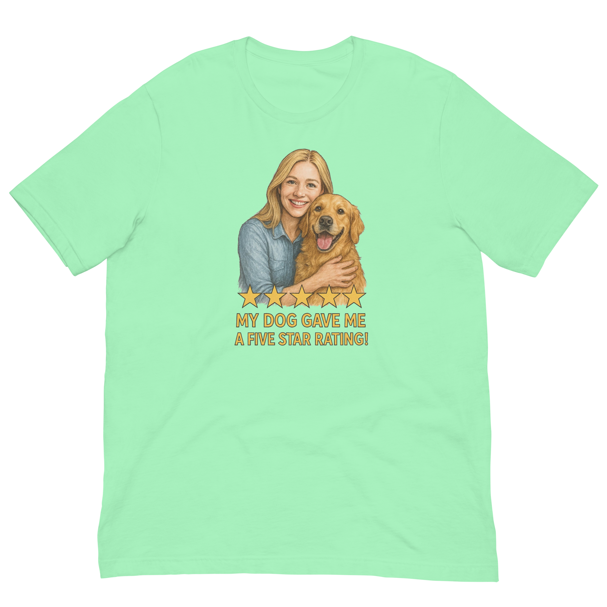 Blonde Woman with Golden Retriever graphic tee - mint