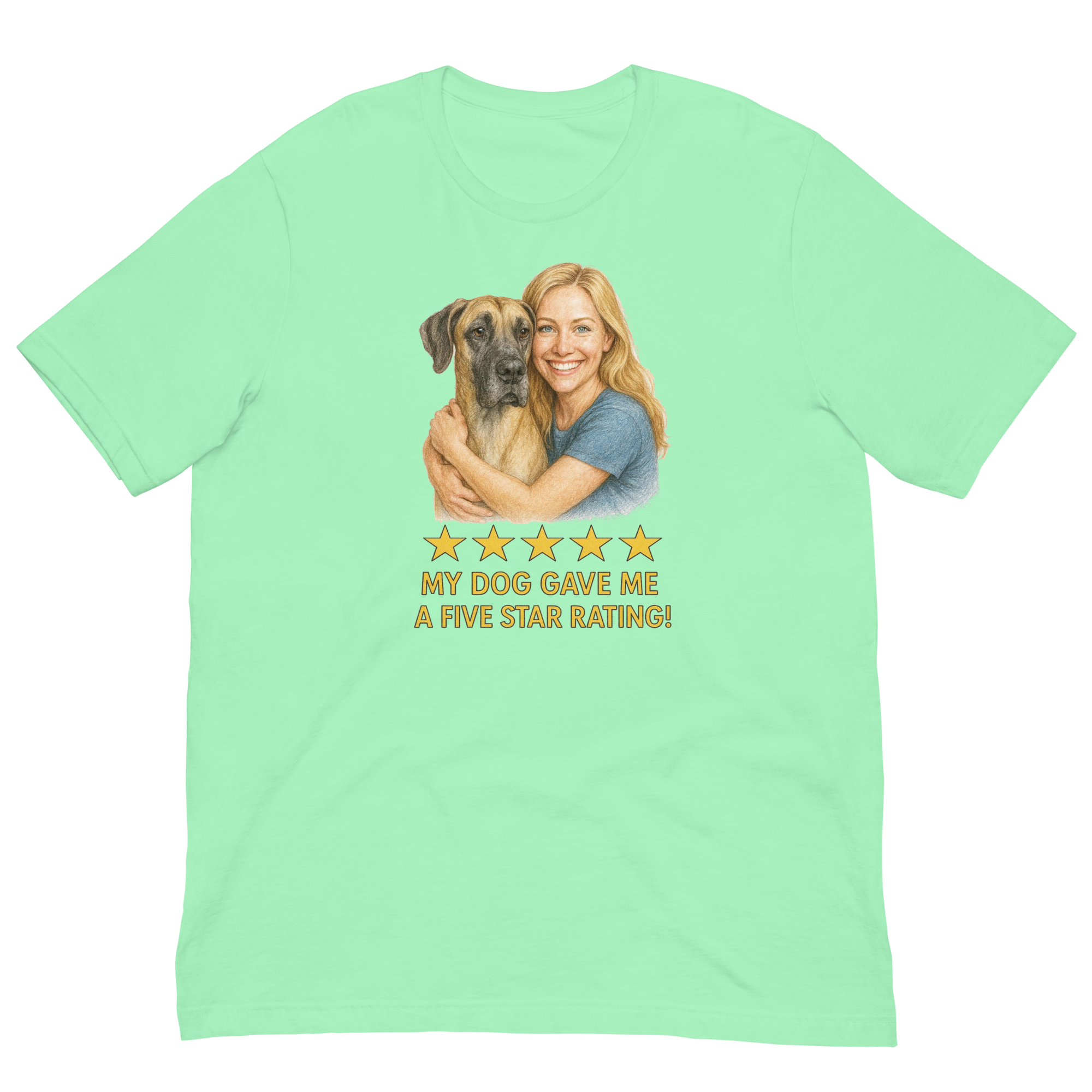 Blonde Woman with Great Dane graphic tee - mint