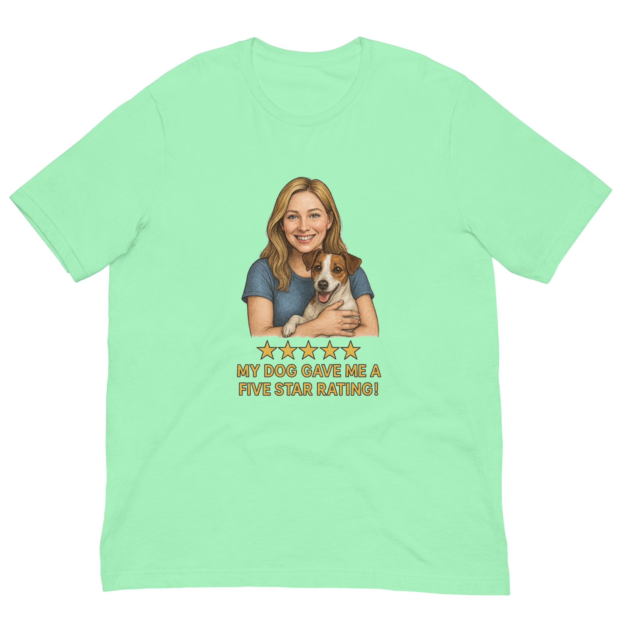 Blonde Woman with Jack Russell Terrier graphic tee - mint