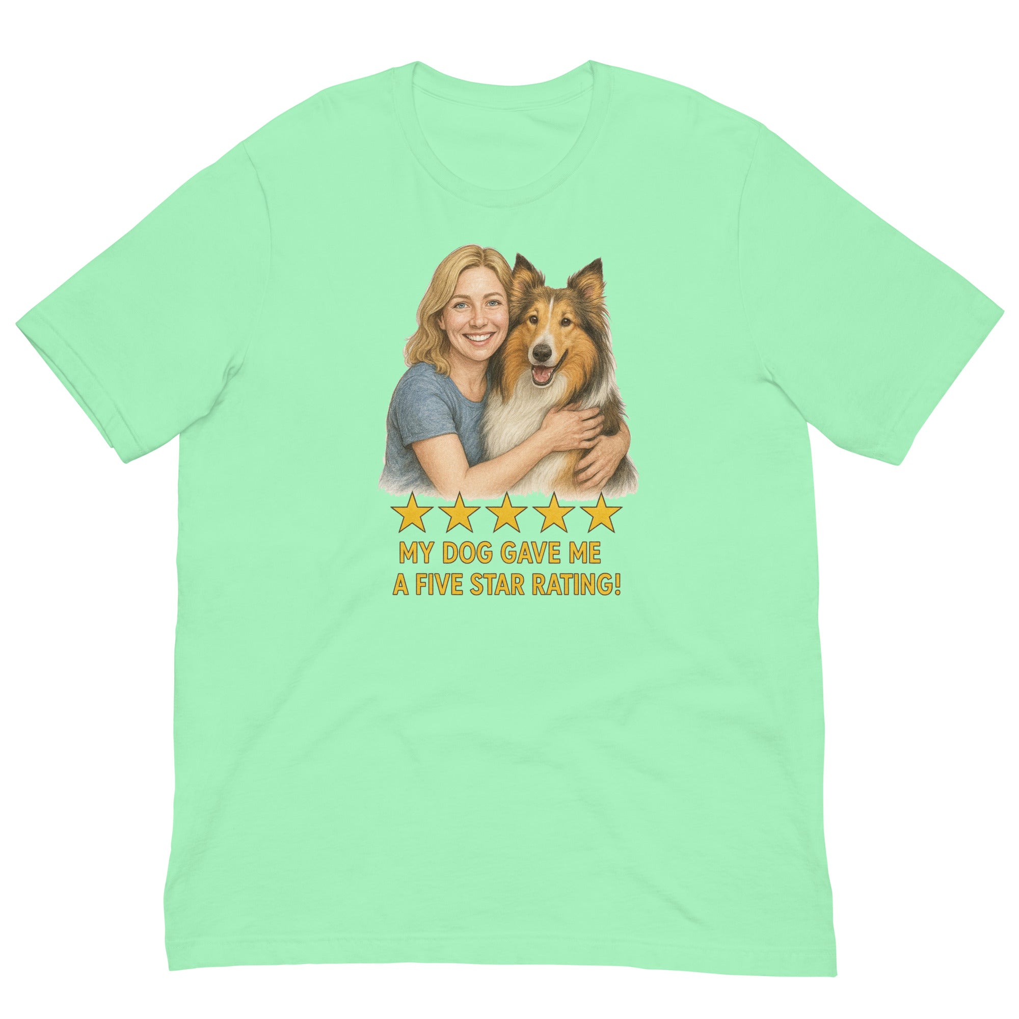 Blonde Woman with Collie graphic tee - mint