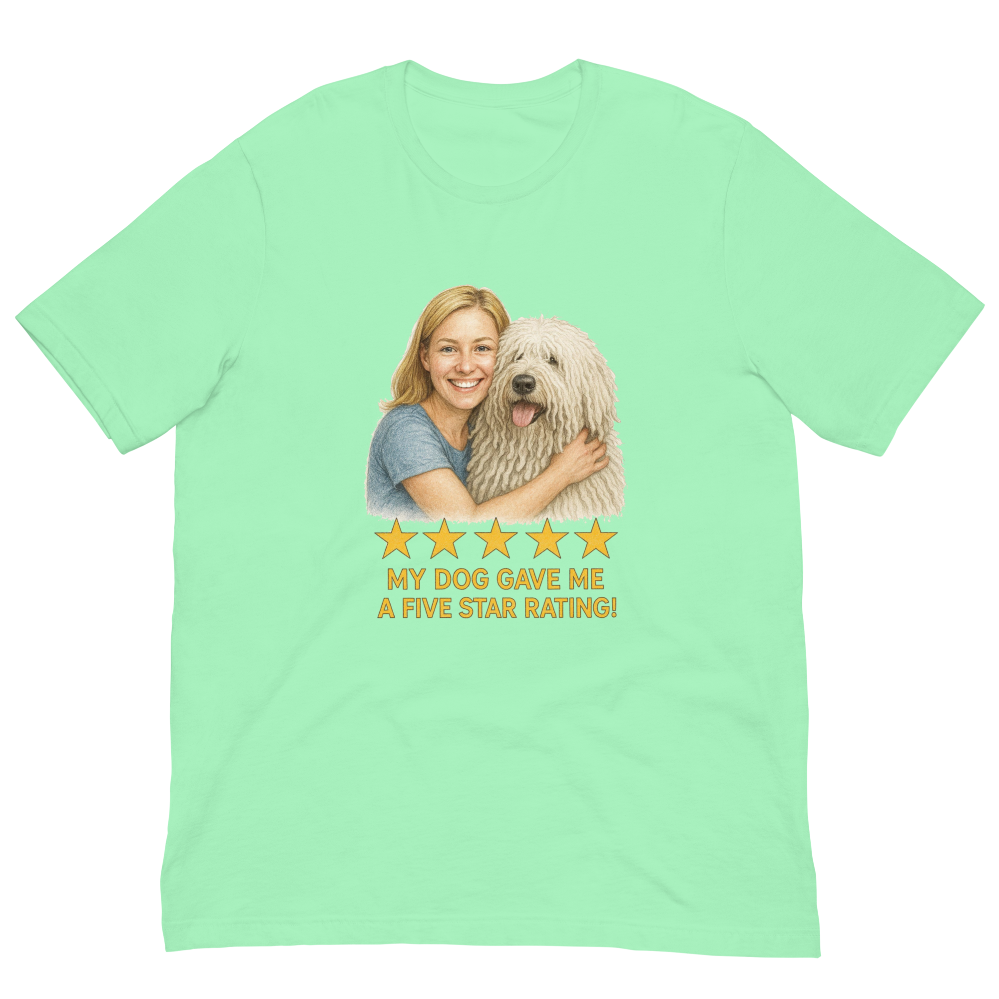 Blonde Woman with Komondor graphic tee - mint