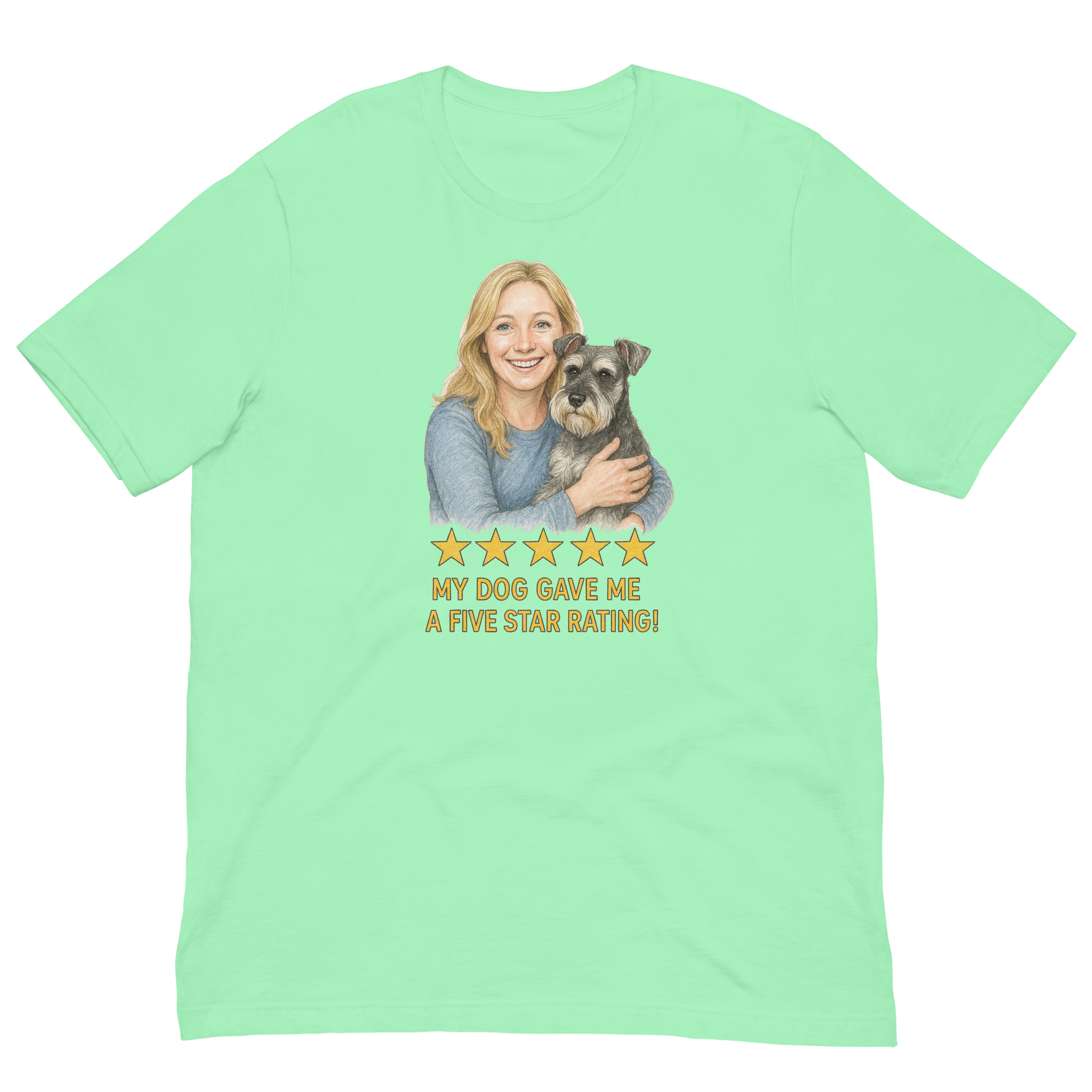 Blonde Woman with Schnauzer graphic tee - mint