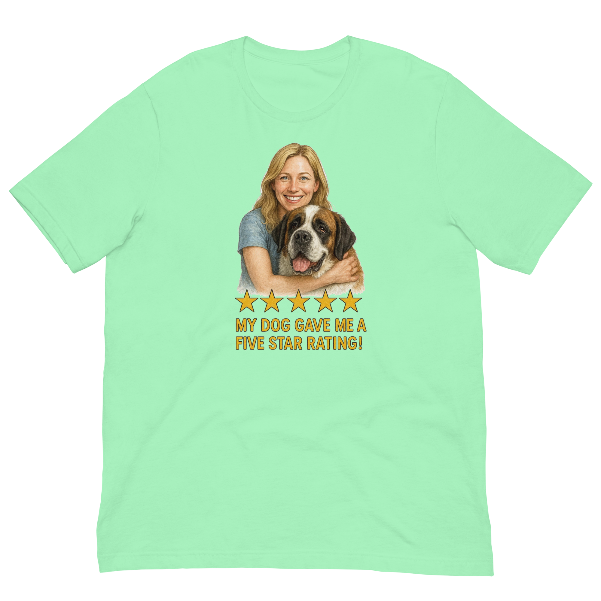 Blonde Woman with Saint Bernard graphic tee - mint