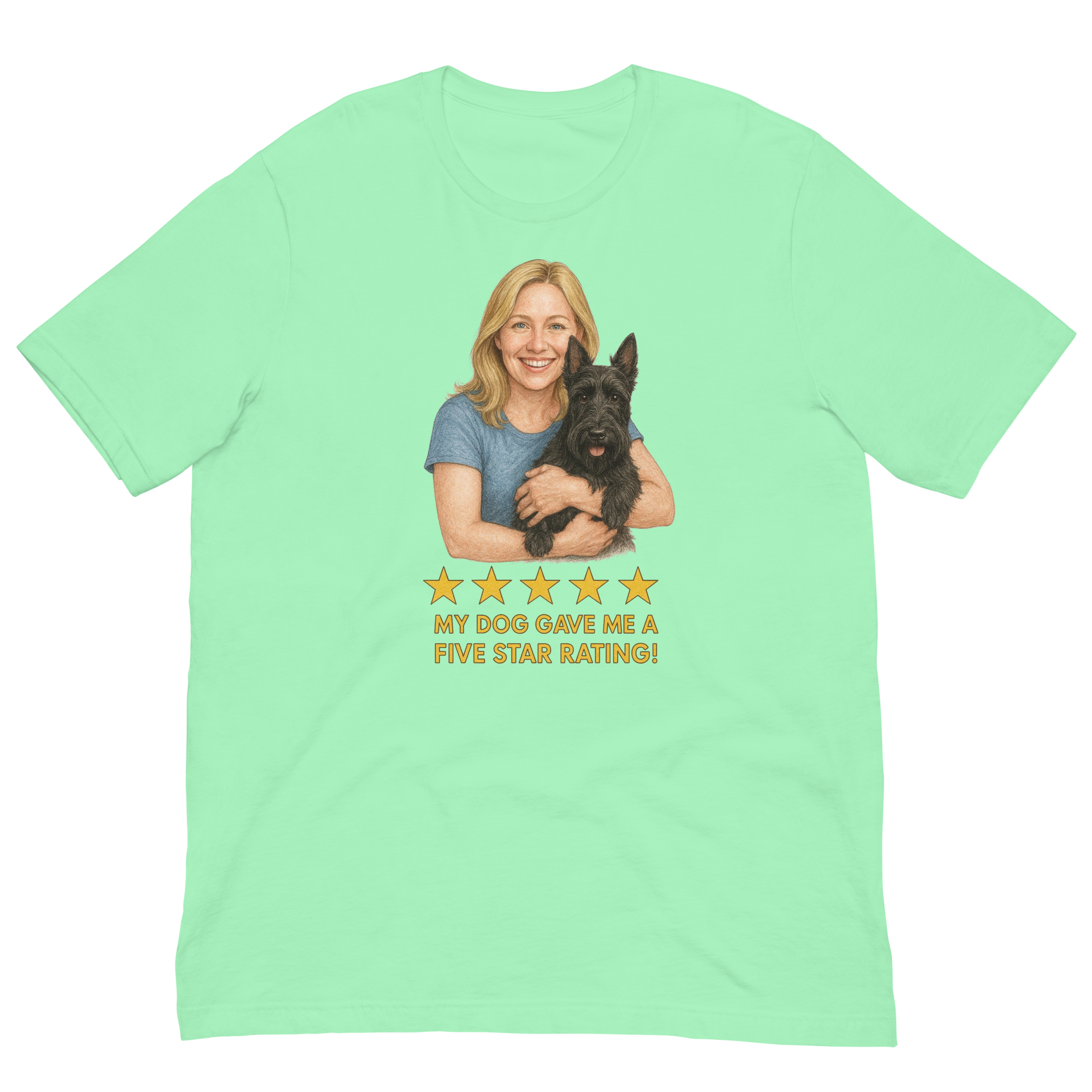 Blonde Woman with Scottie graphic tee - mint