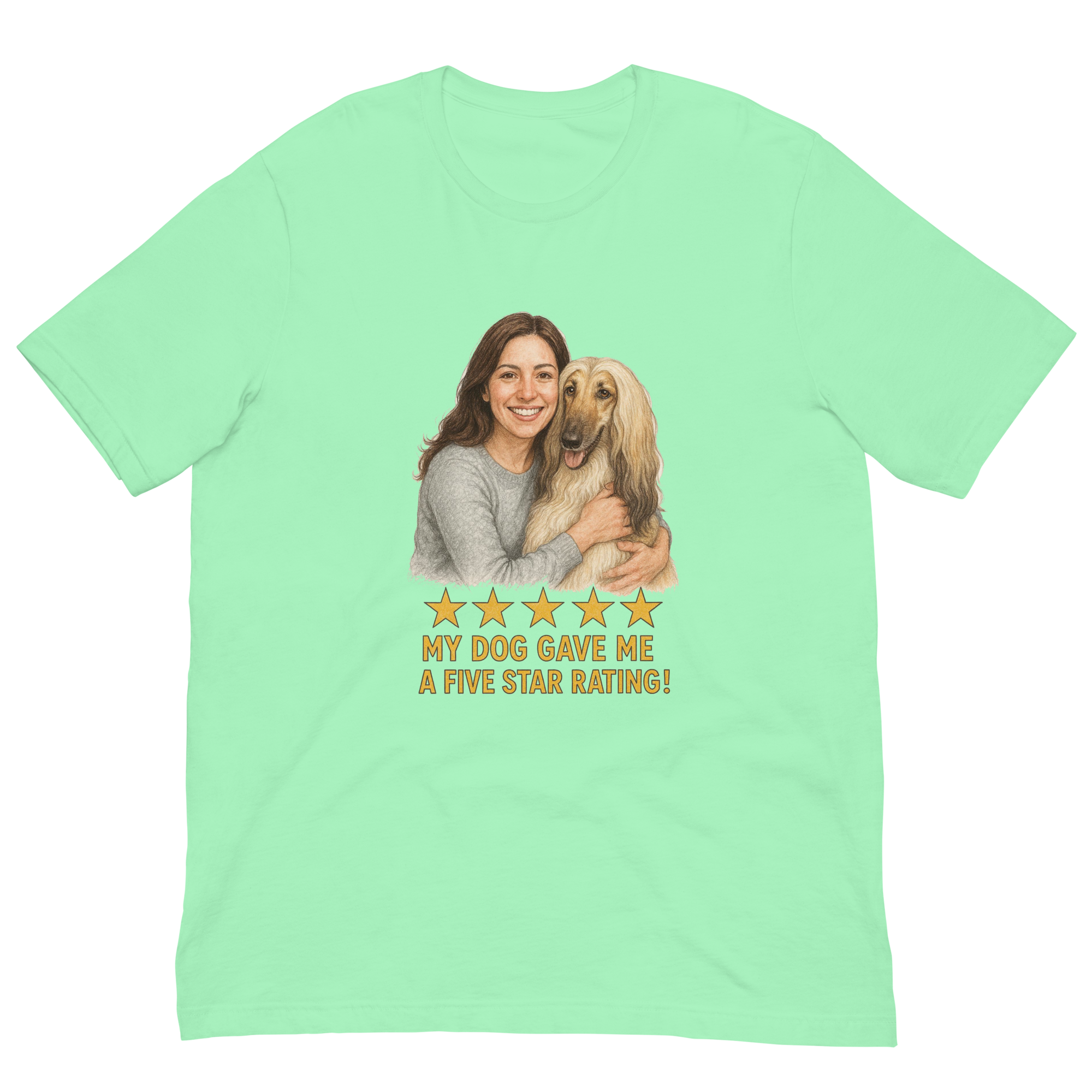 Brunette Woman with Afghan Hound graphic tee - mint