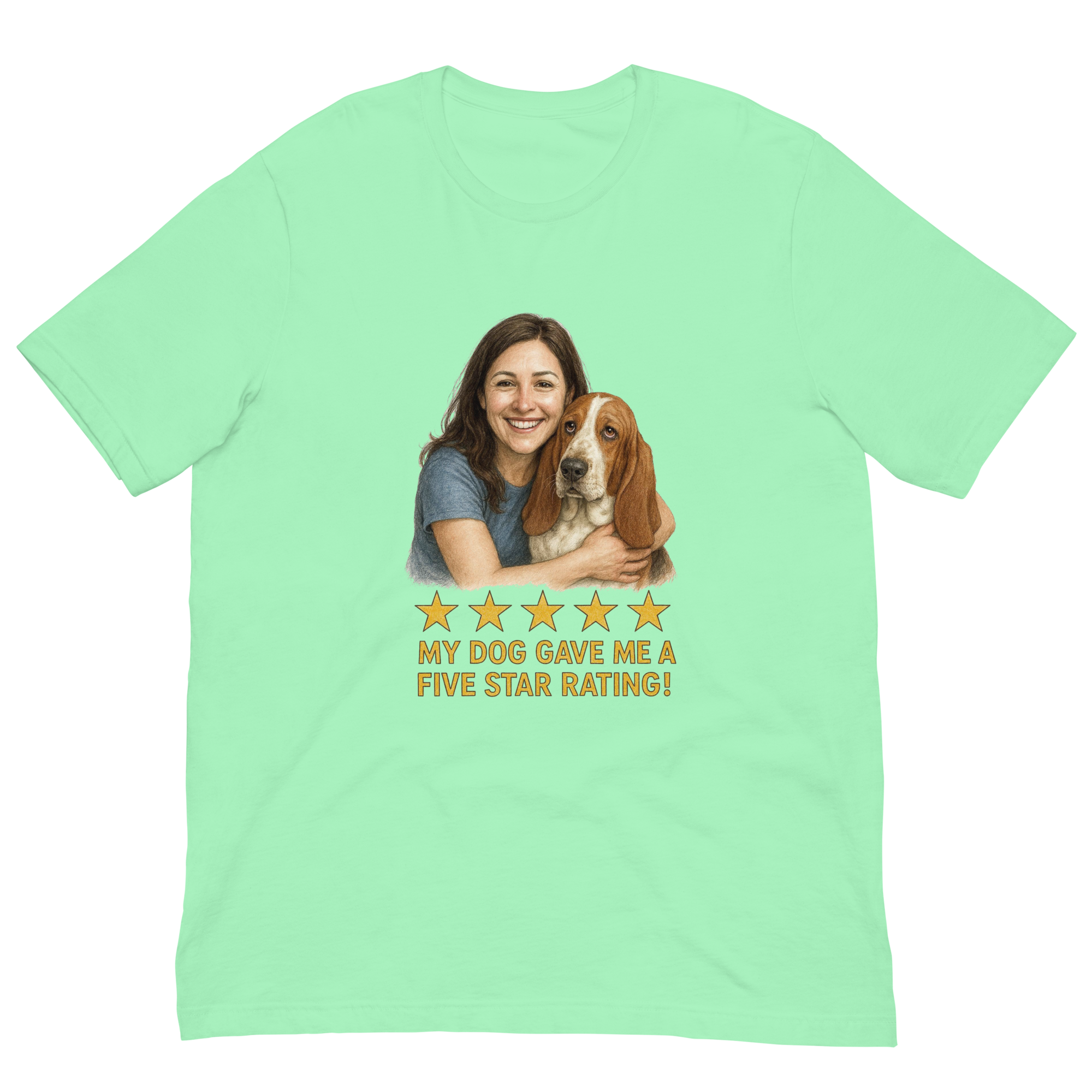 Brunette Woman with Basset Hound graphic tee - mint