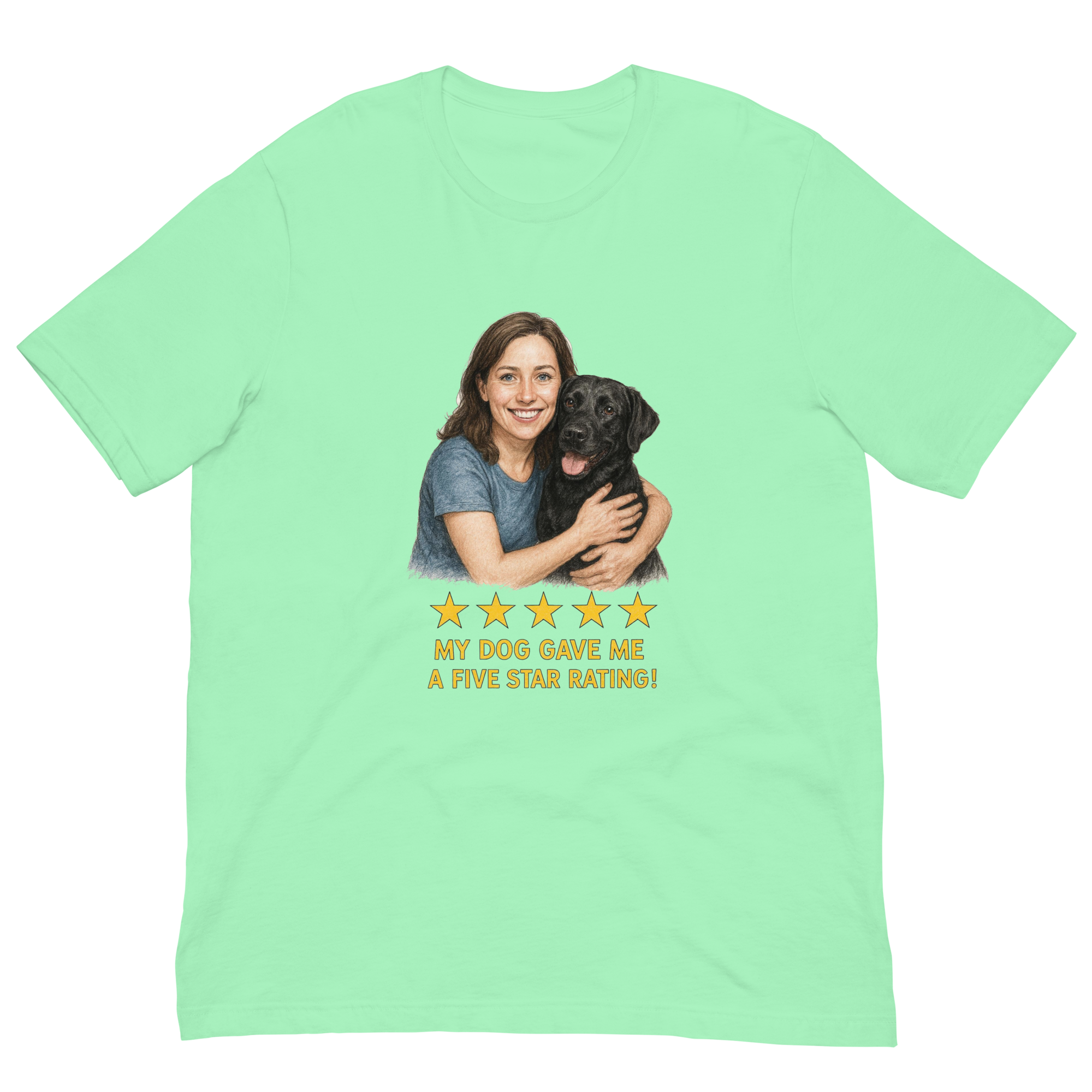 Brunette Woman with Black Labrador graphic tee - mint