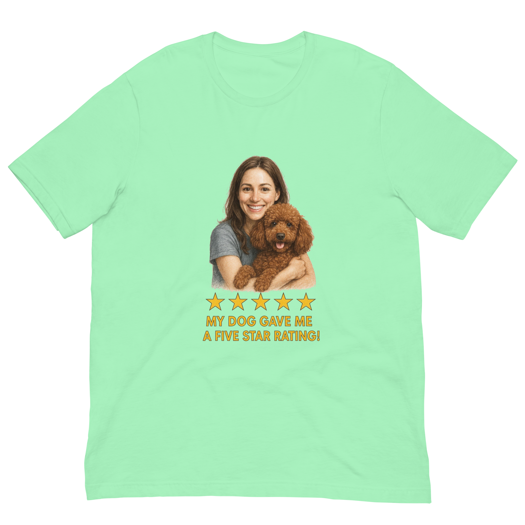 Brunette Woman with Brown Poodle graphic tee - mint