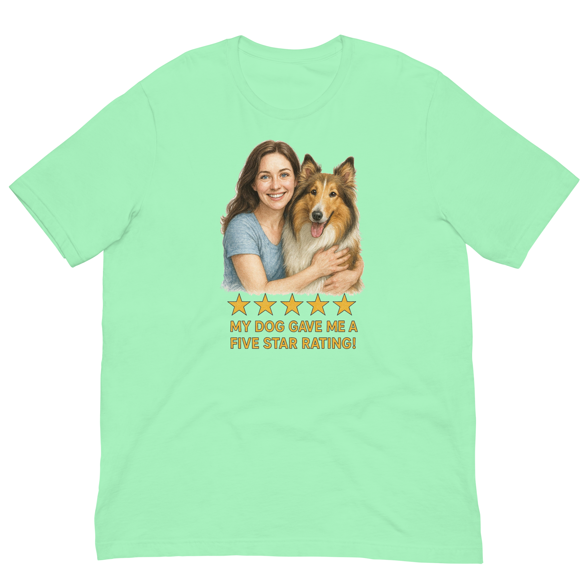 Brunette Woman with Collie graphic tee - mint