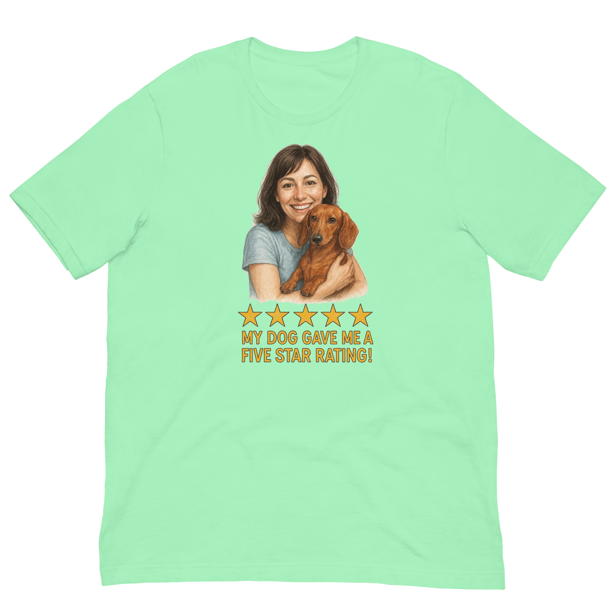 Brunette Woman with Dachshund graphic tee - mint