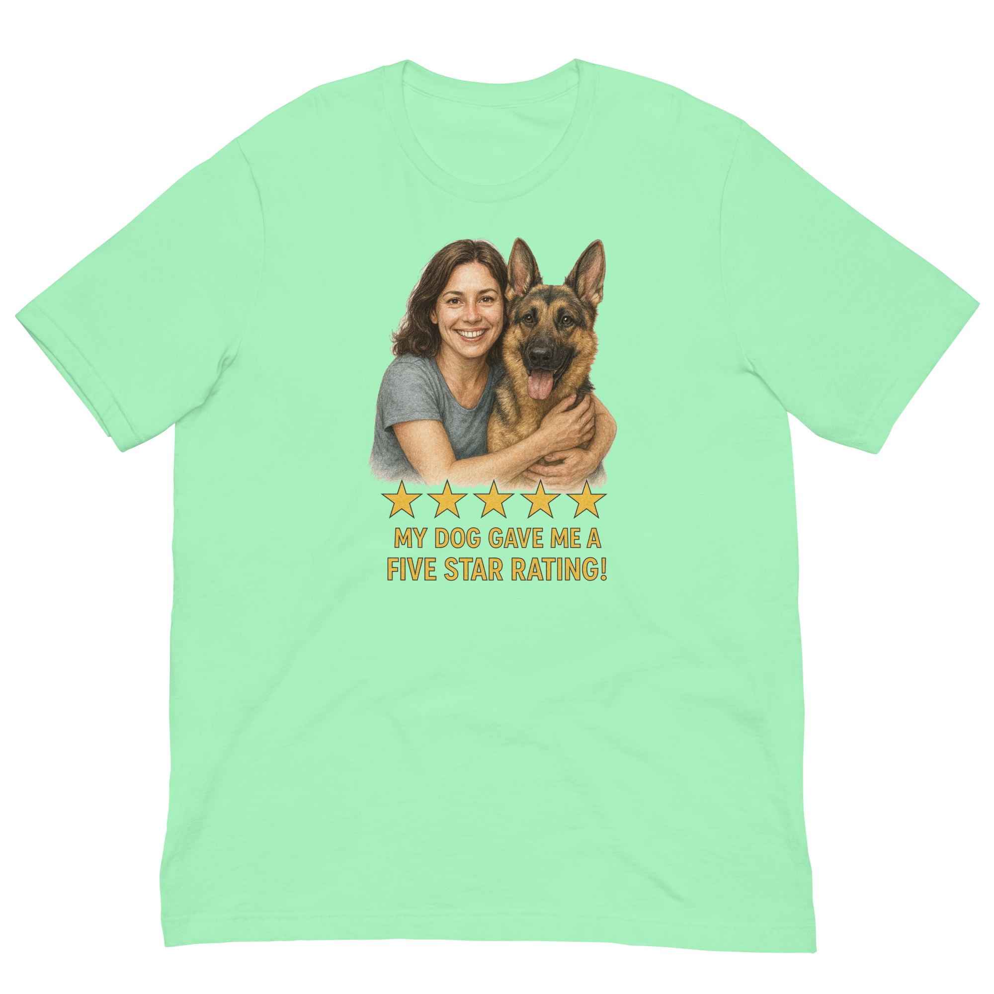 Brunette Woman with German Shepherd graphic tee - mint