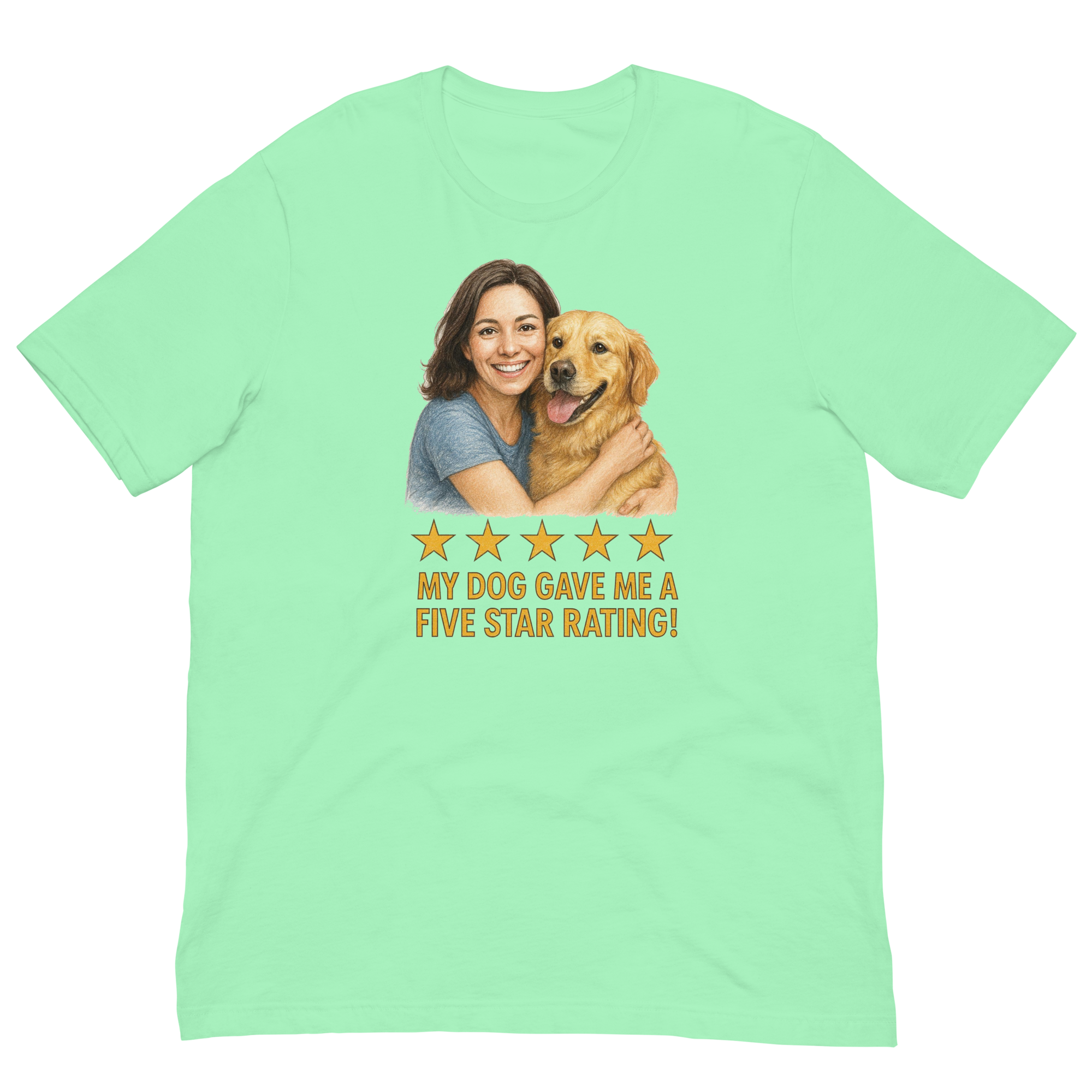 Brunette Woman with Golden Retriever graphic tee - mint