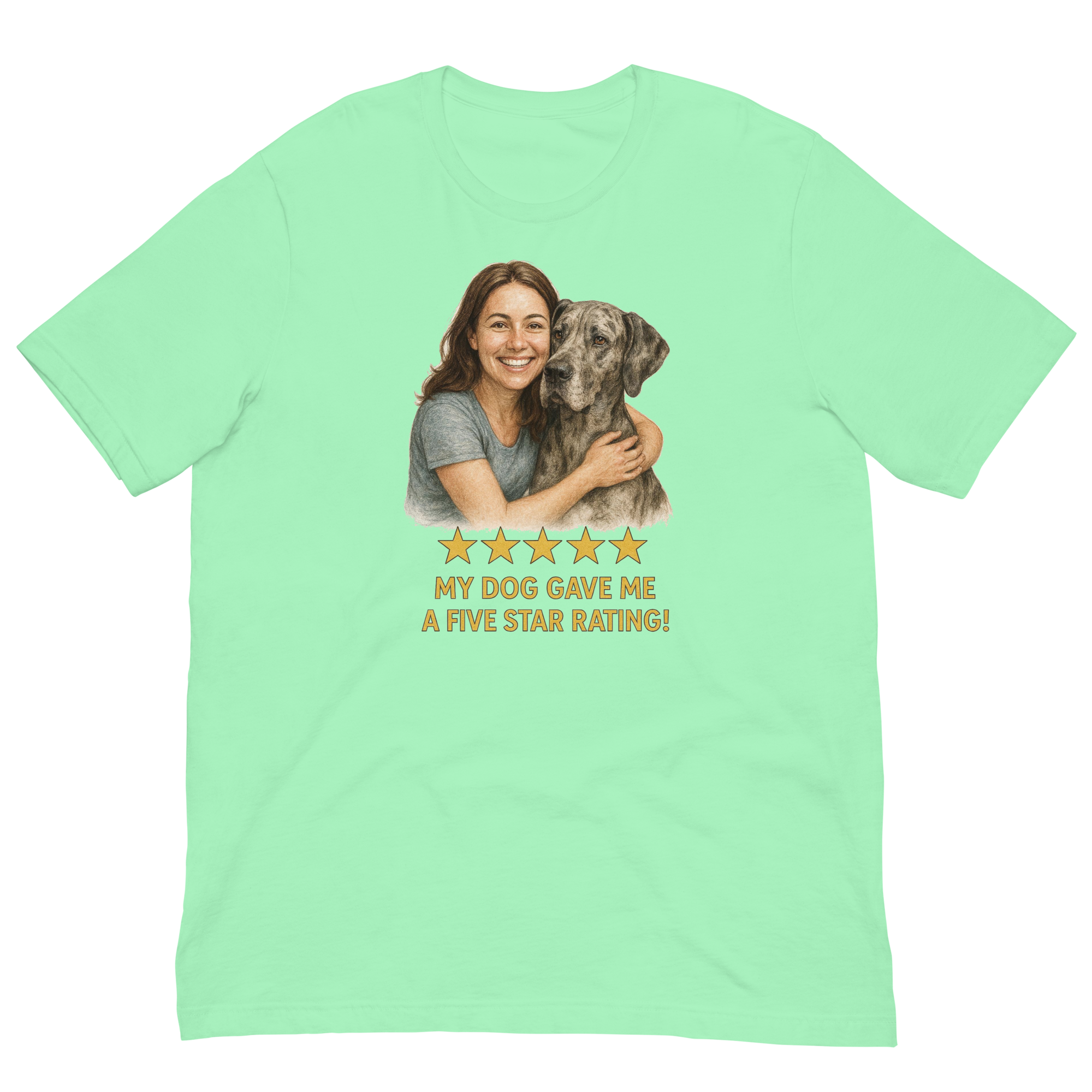 Brunette Woman with Great Dane graphic tee - mint
