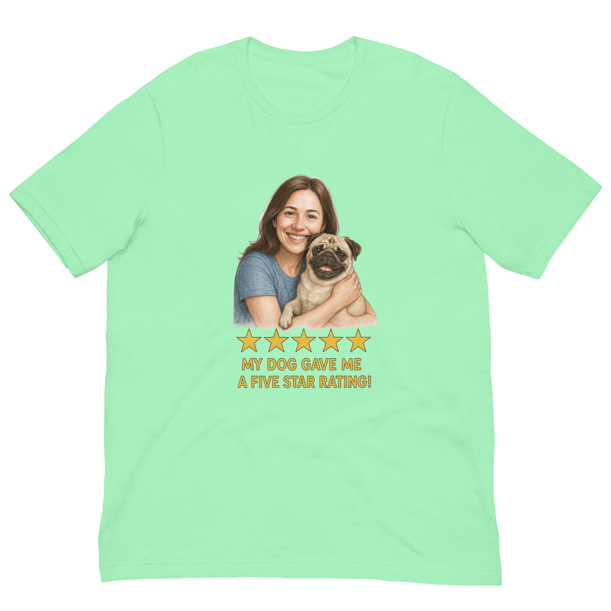 Brunette Woman with Pug graphic tee - mint